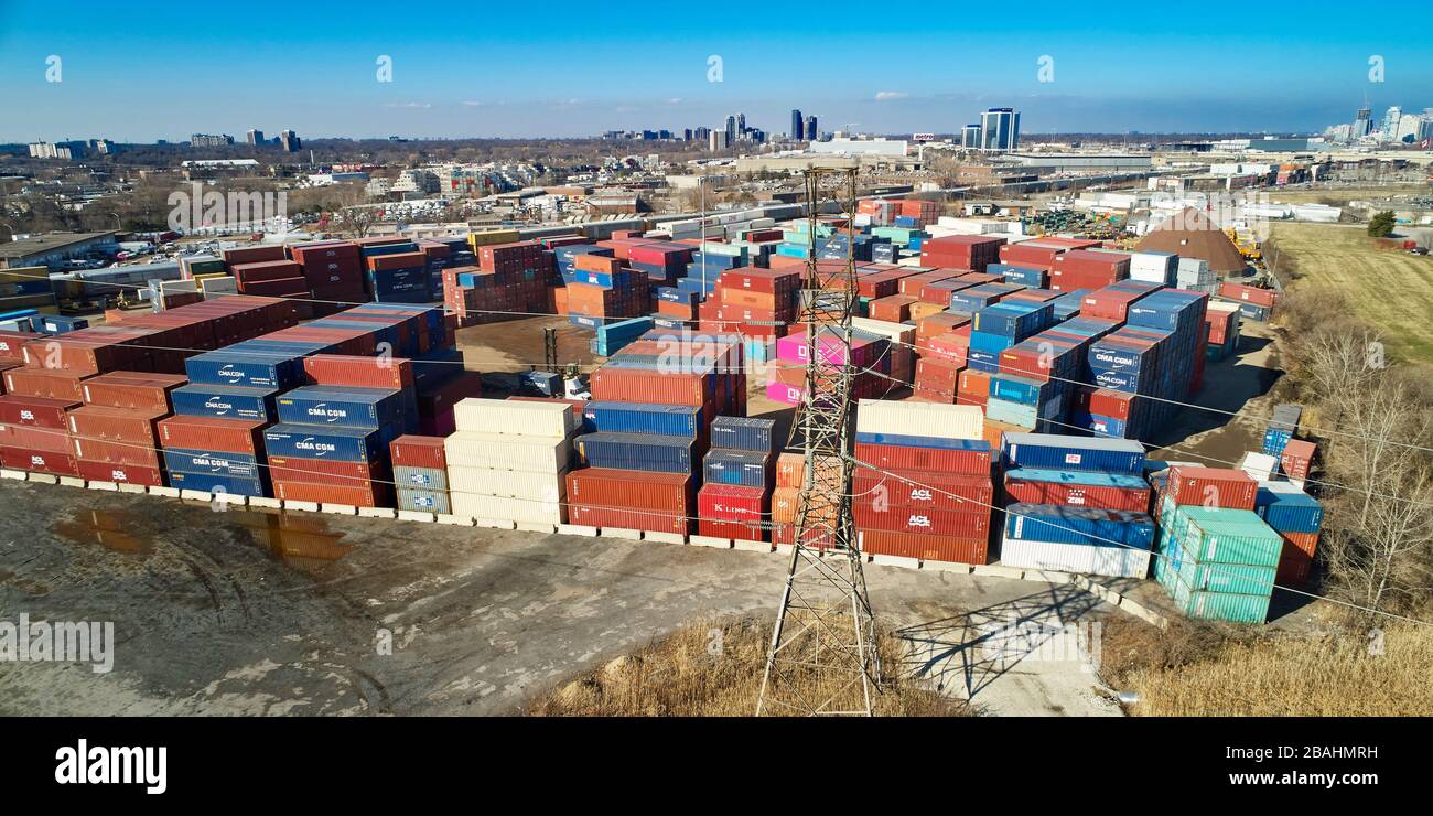 Aerial photo of container shipping yard Stock Photo Alamy