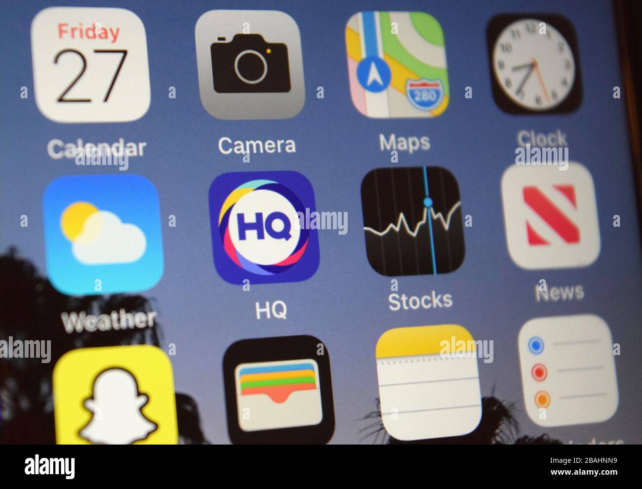 HQ Live Trivia Game Show, App on home screen of iPhone Stock Photo