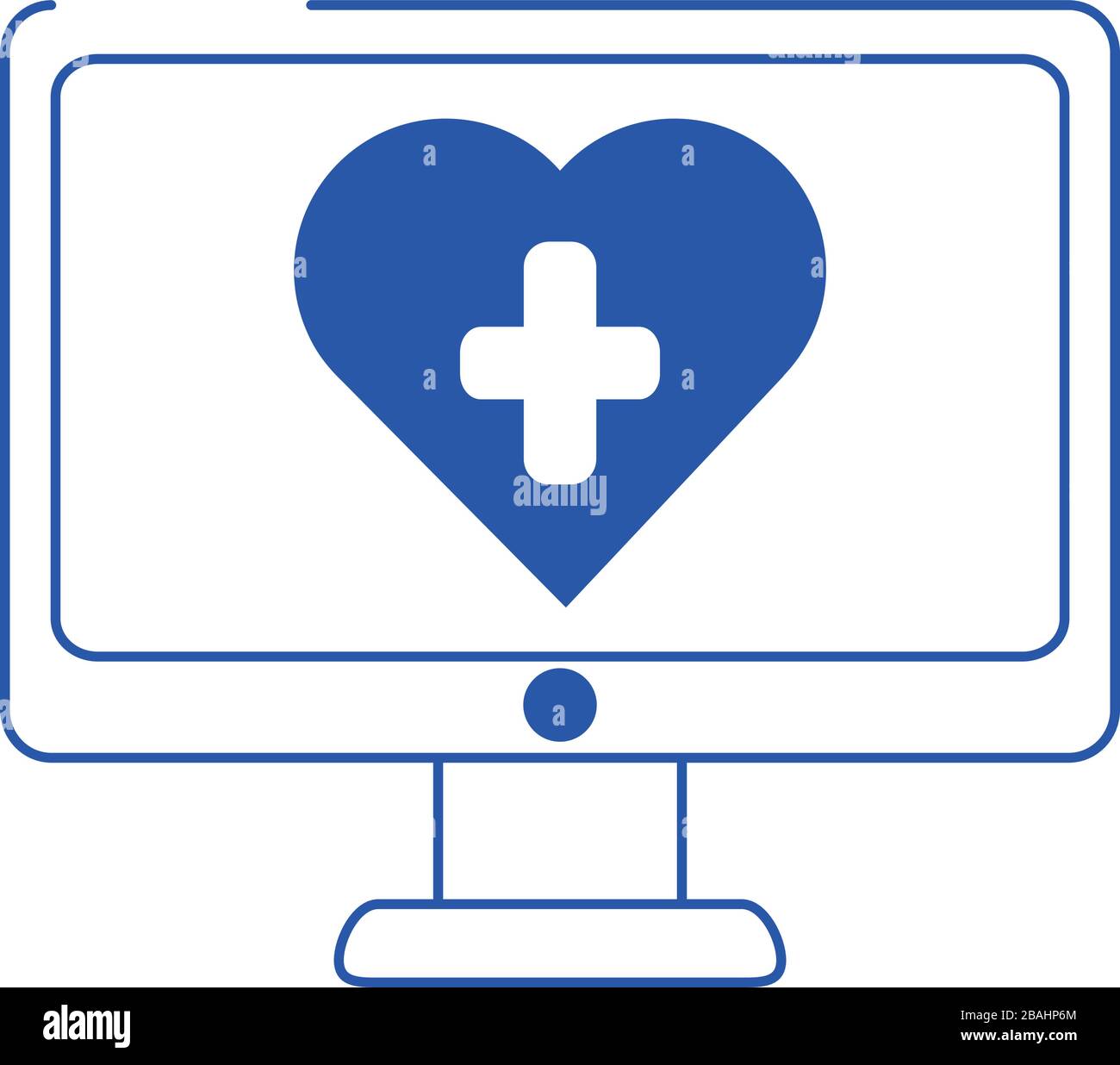 online doctor computer medical technology care blue line style icon ...