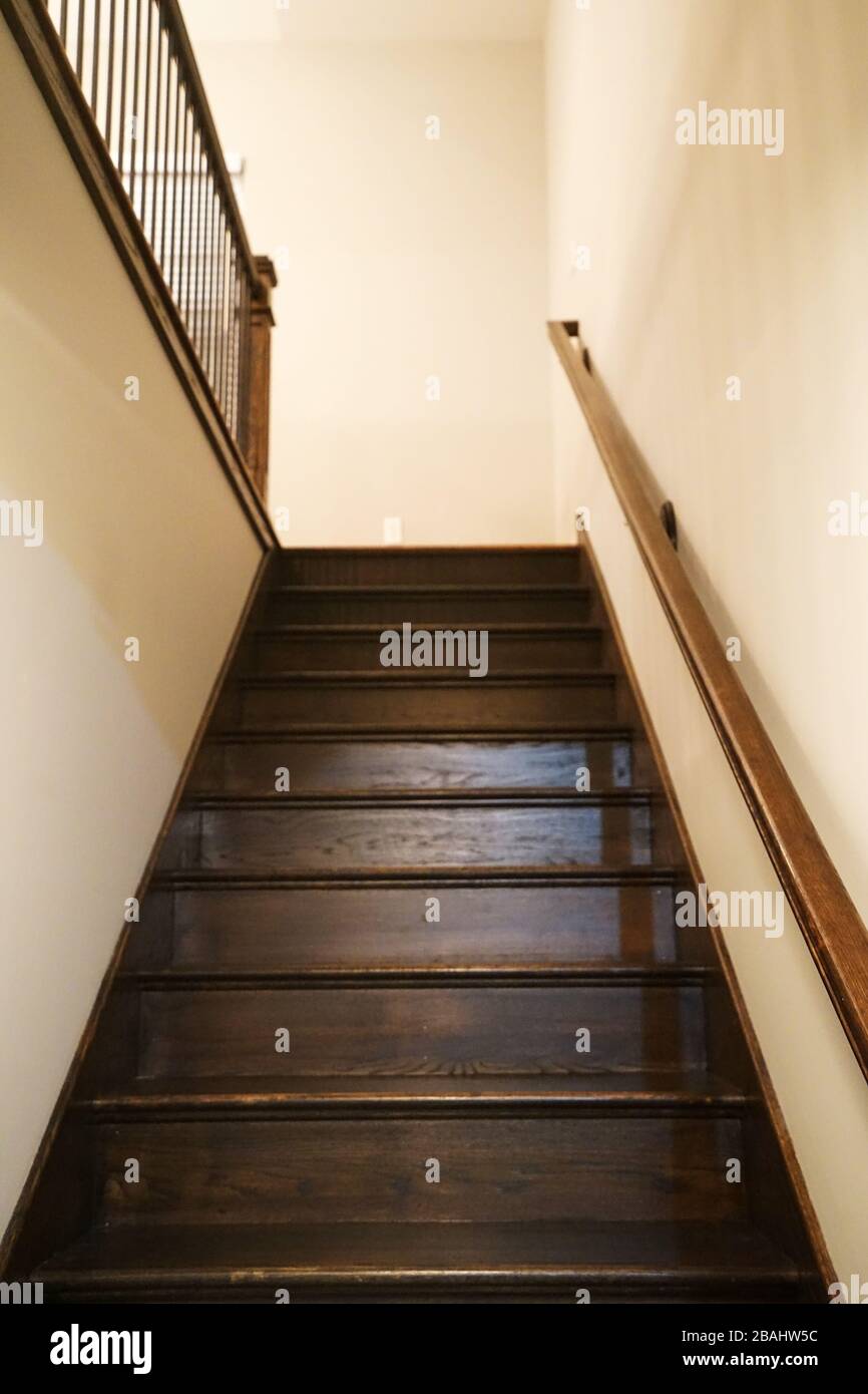 Interior design and architecture of staircase made of wooden parquet ...