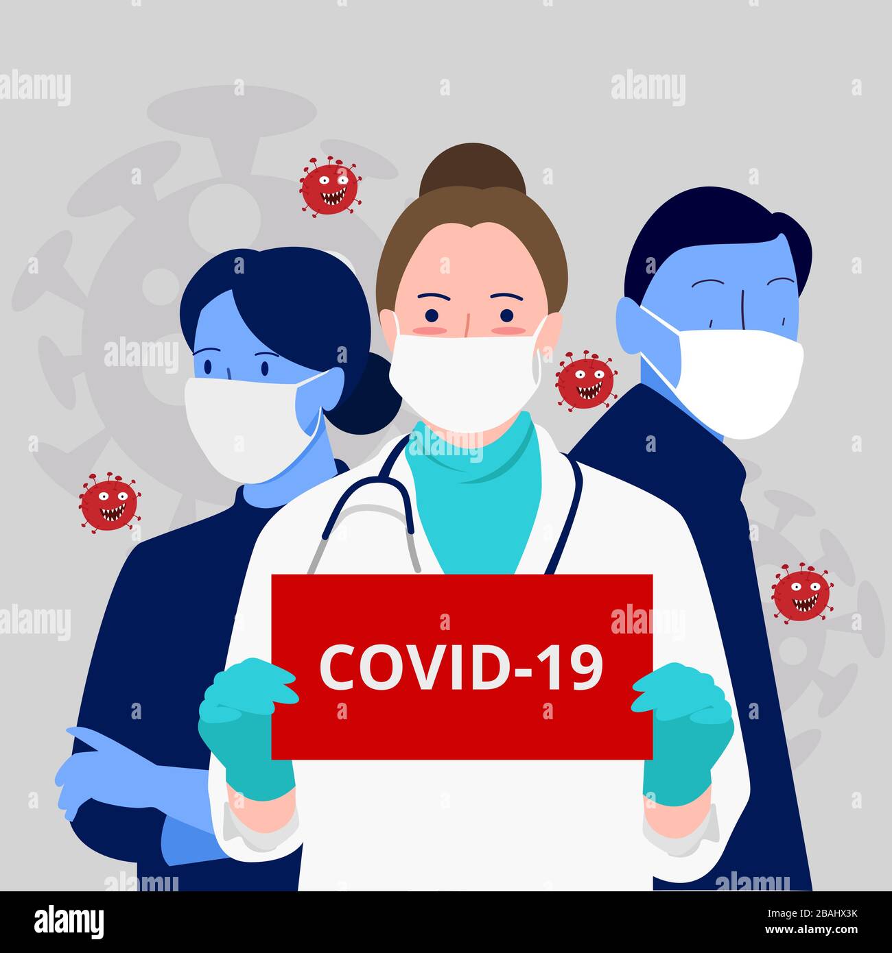 Team of doctors medical worker and patient wearing masks to avoid ...