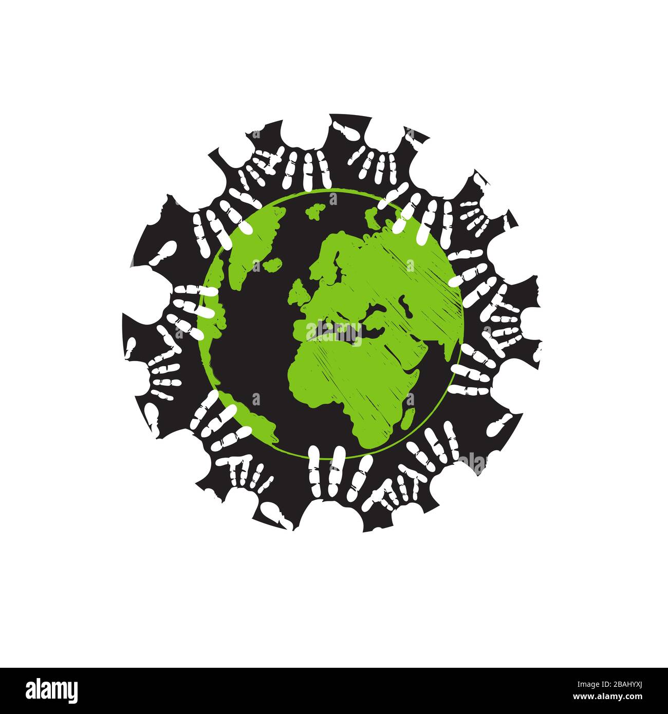 some of hands holding earth togheter people community logo design vector illustrations Stock Vector