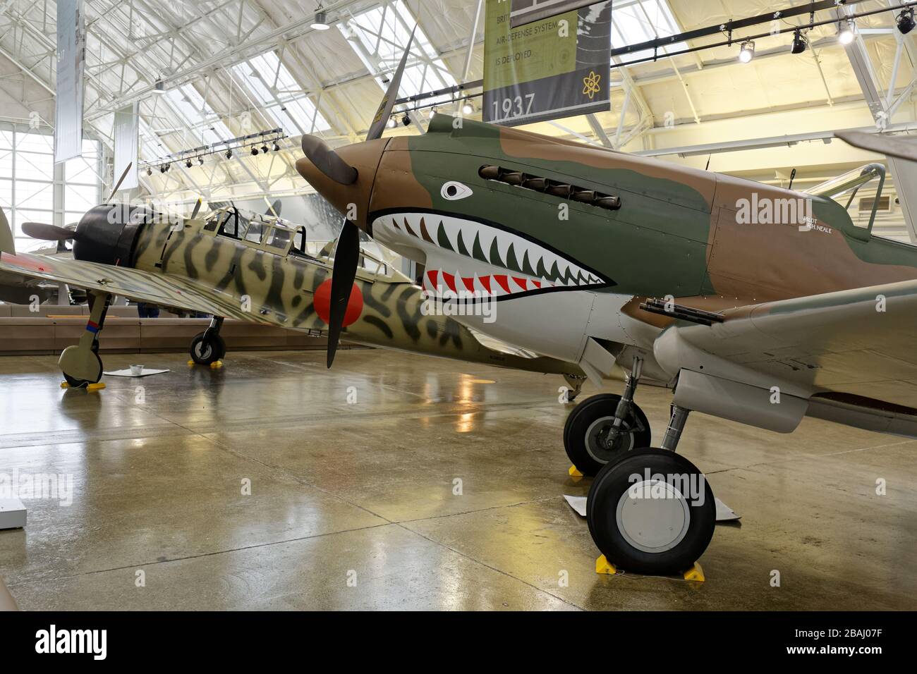 SEPTEMBER 19, 2015, EVERETT, WA: A Curtiss P-40C Tomahawk sits on display at the late Paul Allen's Flying Heritage and Combat Armor Museum. Stock Photo