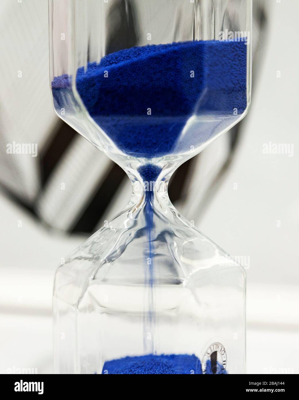 Umea Norrland Sweden March 11 2020 hourglass with blue sand