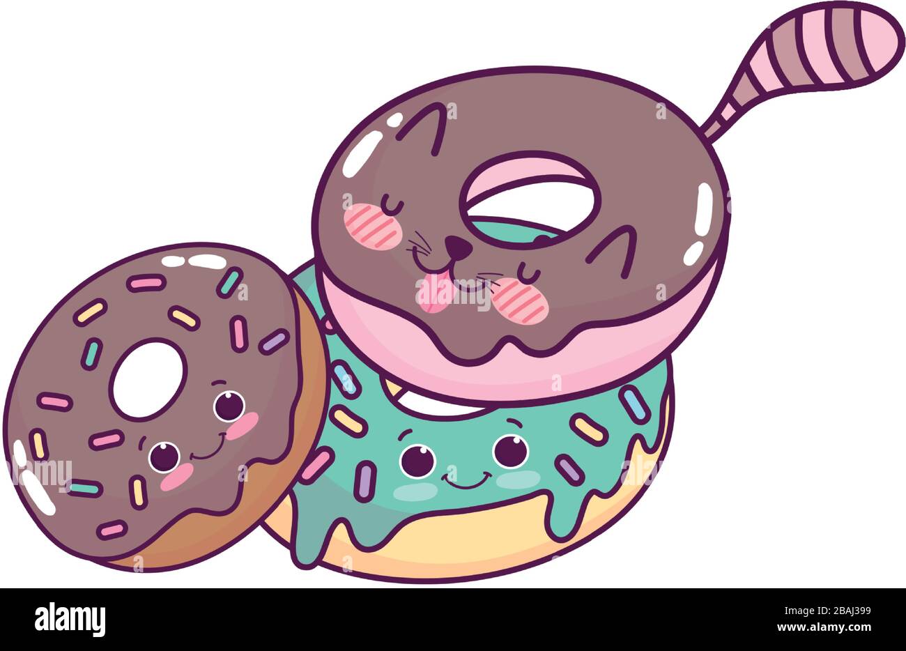 cute food donuts kawaii sweet dessert pastry cartoon vector ...