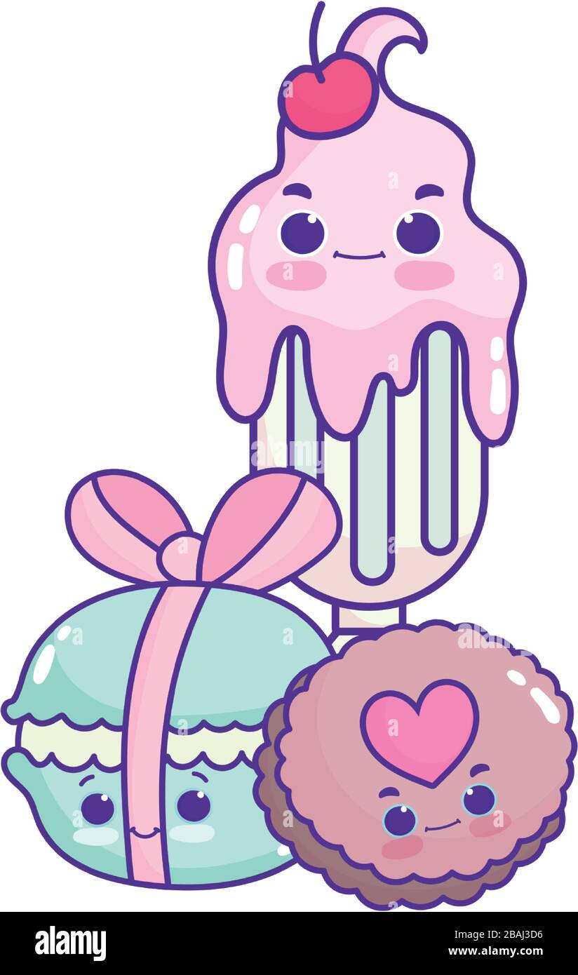 cute food ice cream macaroons and cookie sweet dessert pastry cartoon ...