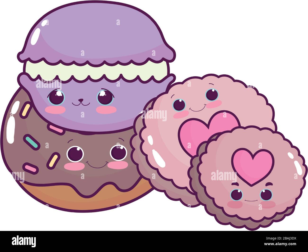 cute food macaroon donut and cookies sweet dessert pastry cartoon ...