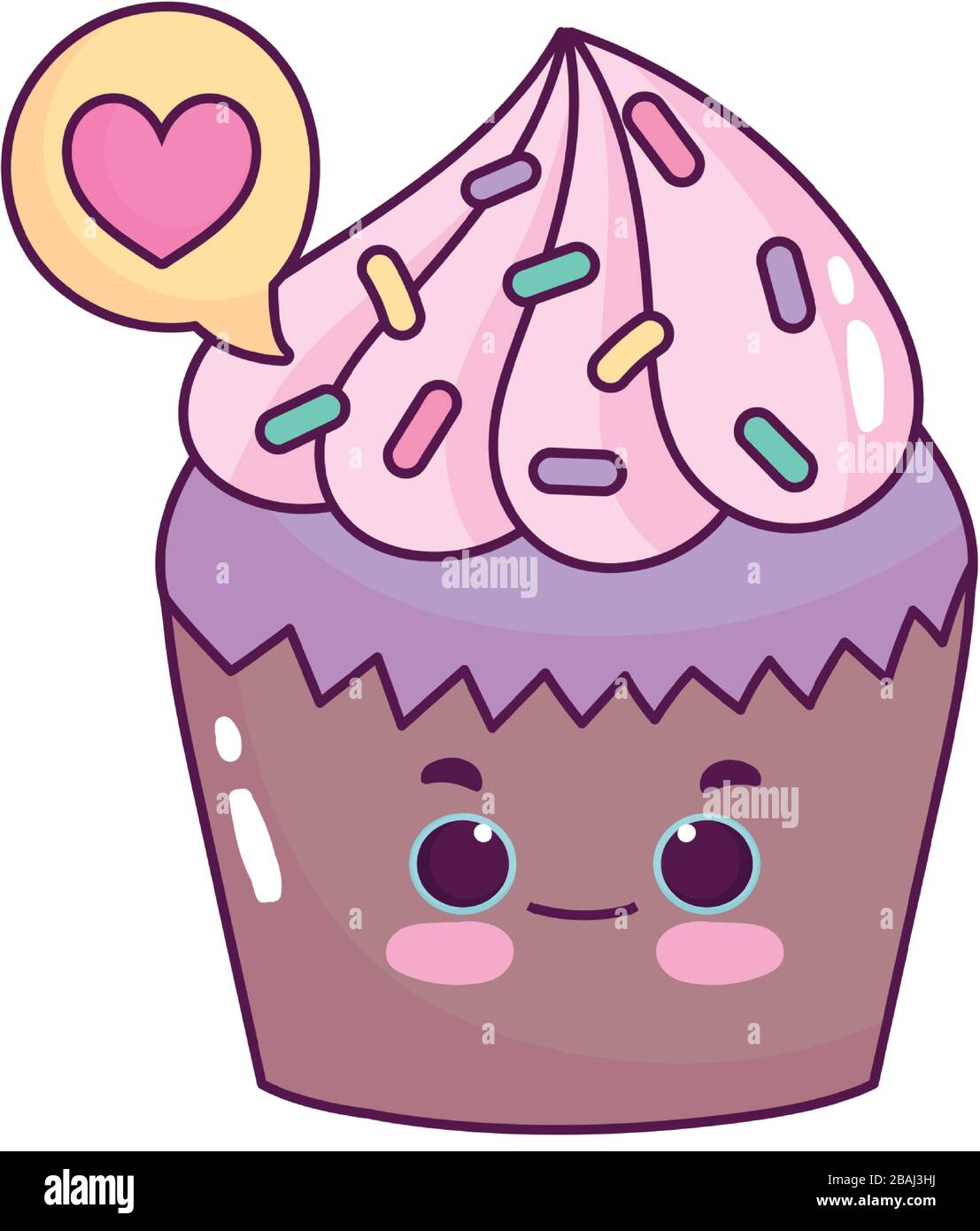 cute food cupcake love heart sweet dessert pastry cartoon vector ...