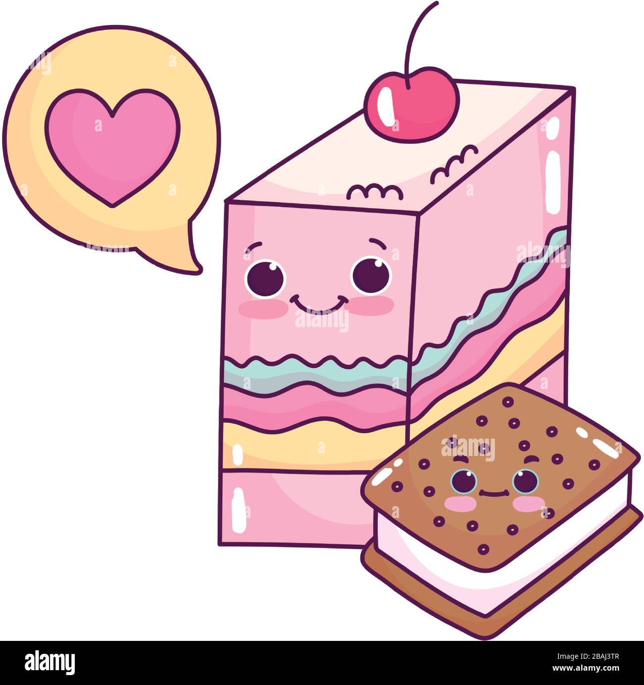 cute food jelly and ice cream cookie love sweet dessert pastry cartoon ...