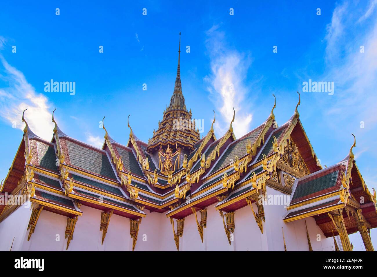 Grand Palace and Wat Pra Kaew With Cloud and Blue Sky, Bangkok, Thailand Stock Photo
