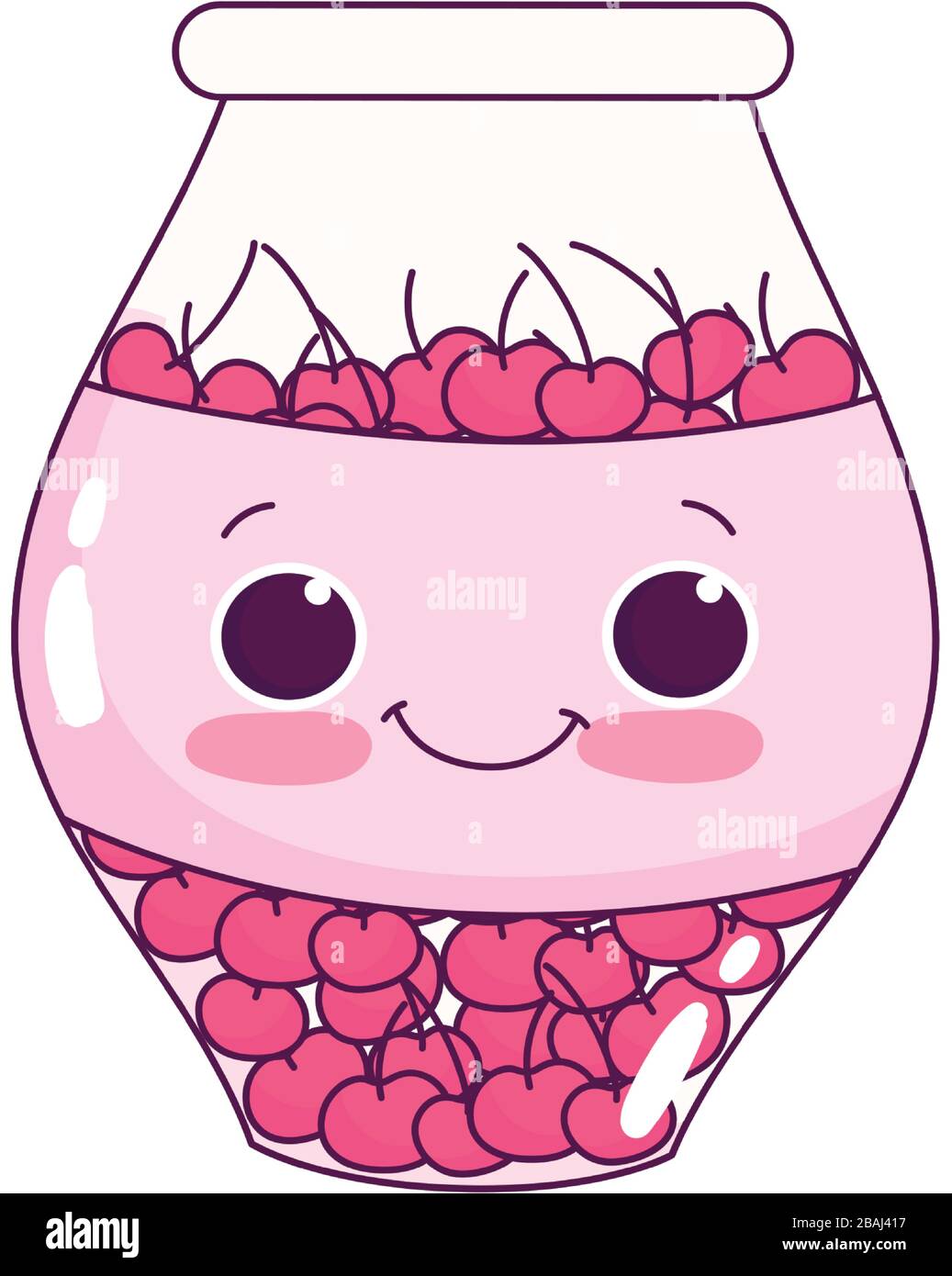 cute food jar with cherries sweet dessert kawaii cartoon vector ...