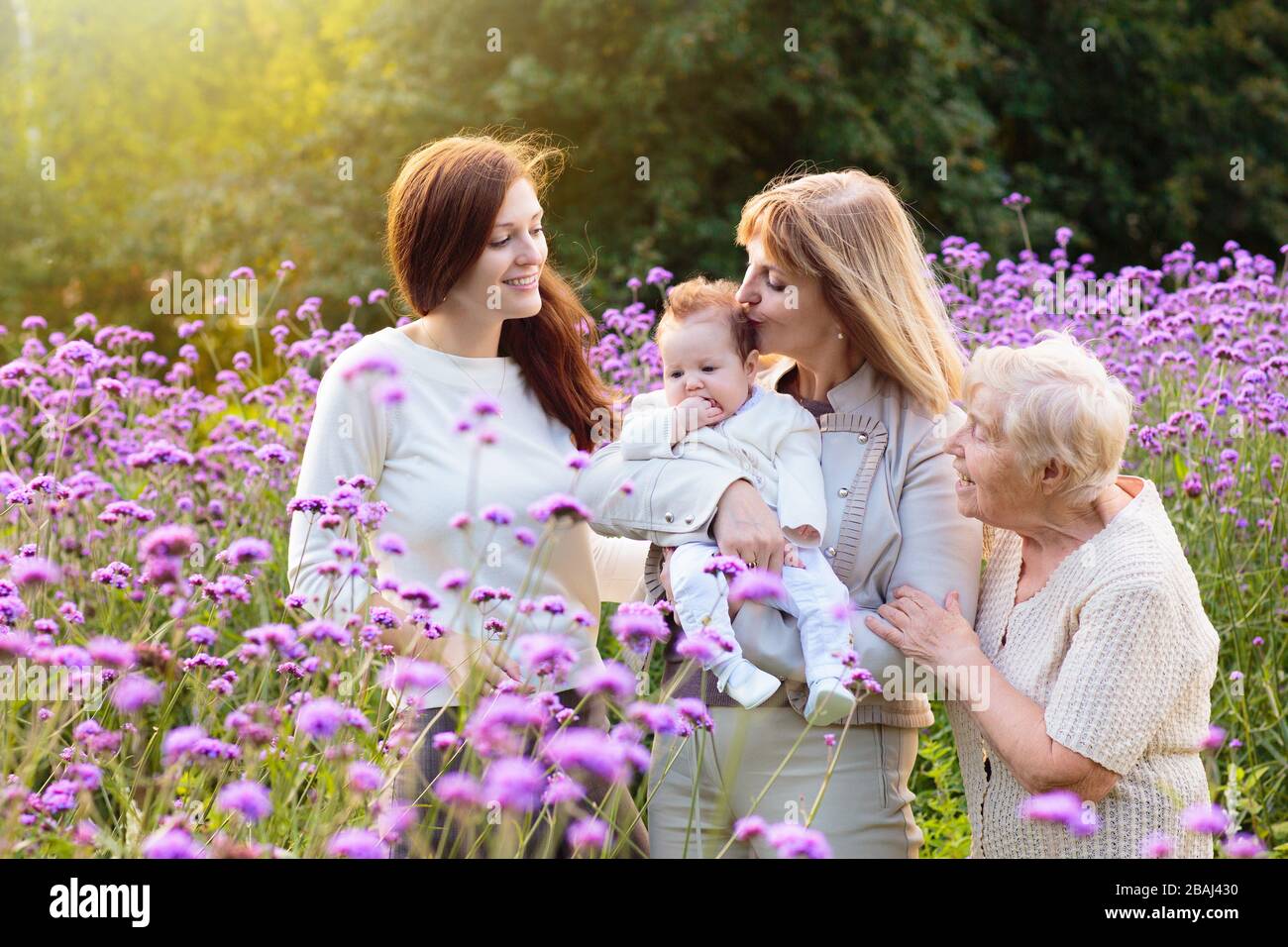 Grandmother, mother and kids. Four generations of women. Great