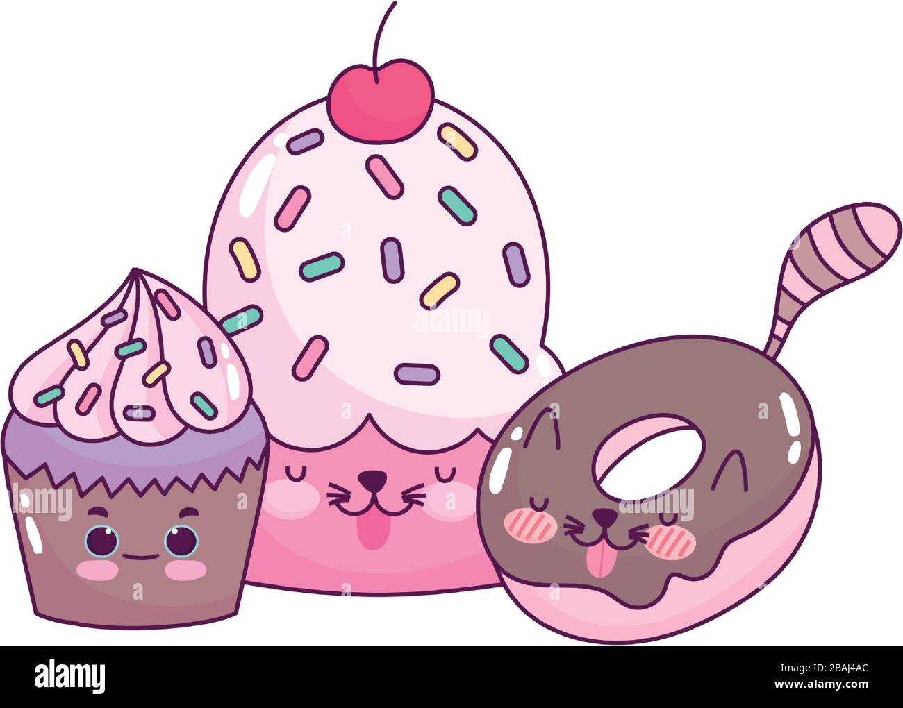 cute food chocolate donut and cupcakes sweet dessert pastry cartoon ...