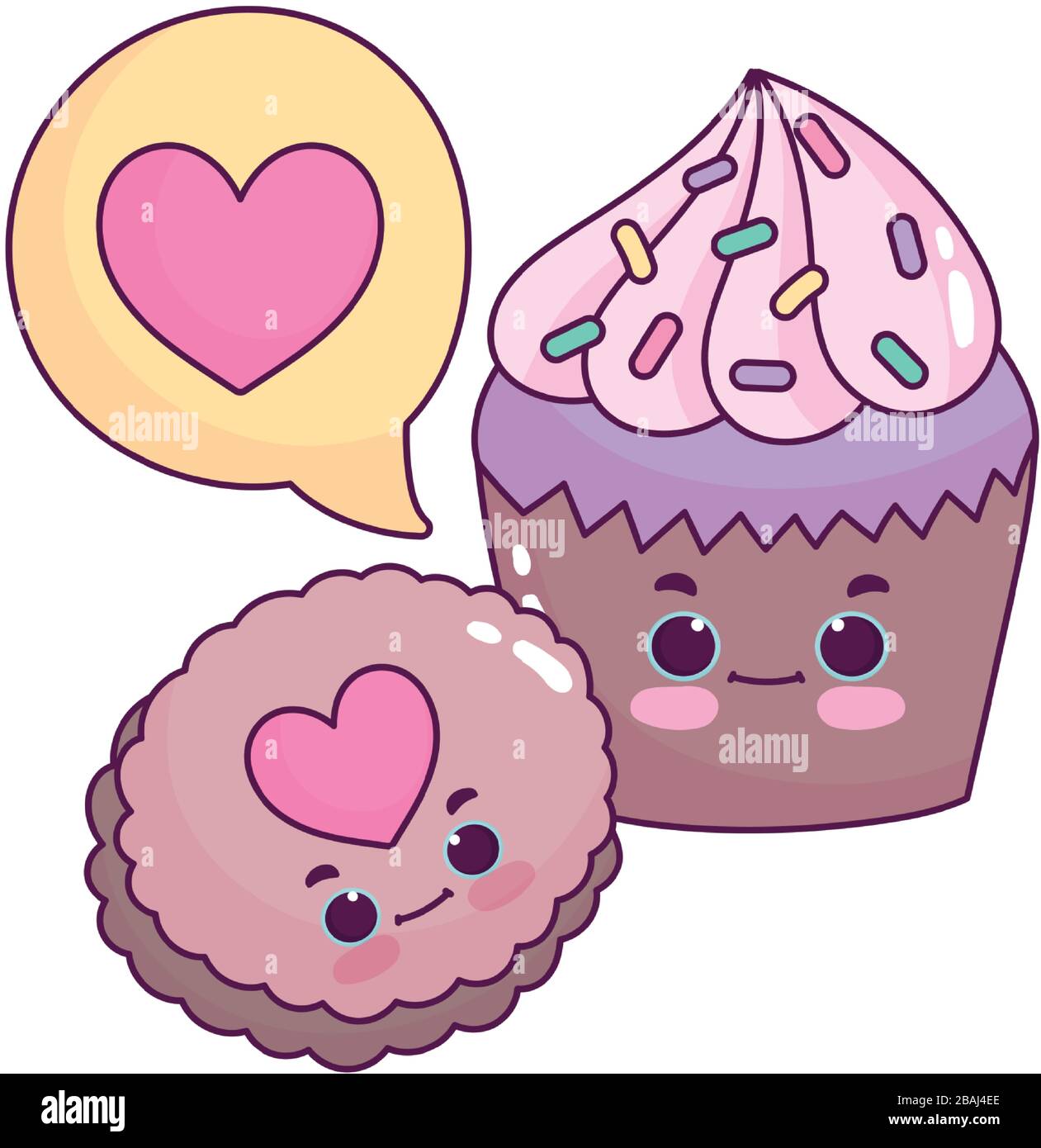 cute food cupcake and cookie love heart sweet dessert pastry cartoon ...