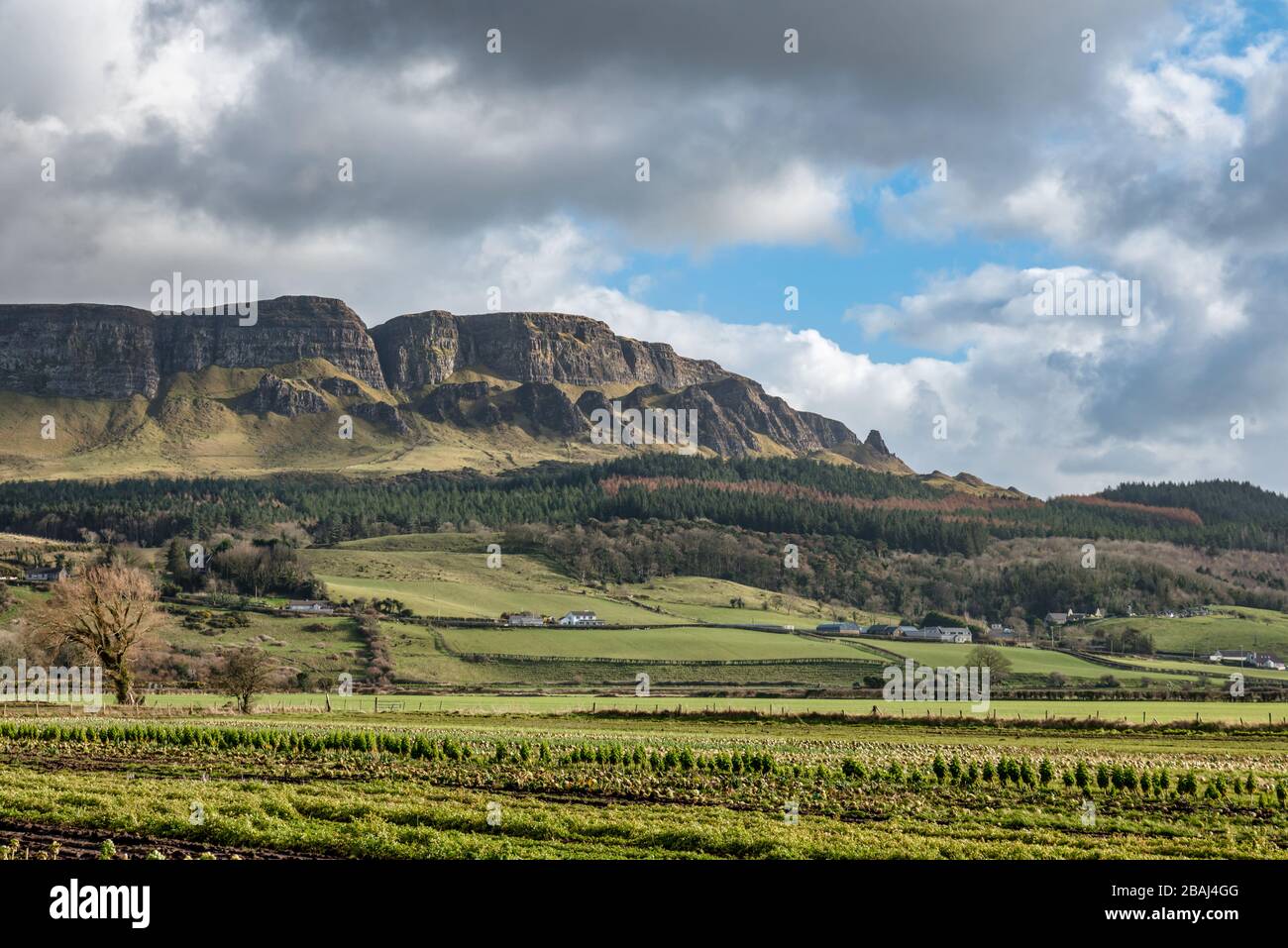 Binevenagh is located just outside Limavady Northern Ireland. It was used as a film location. Stock Photo