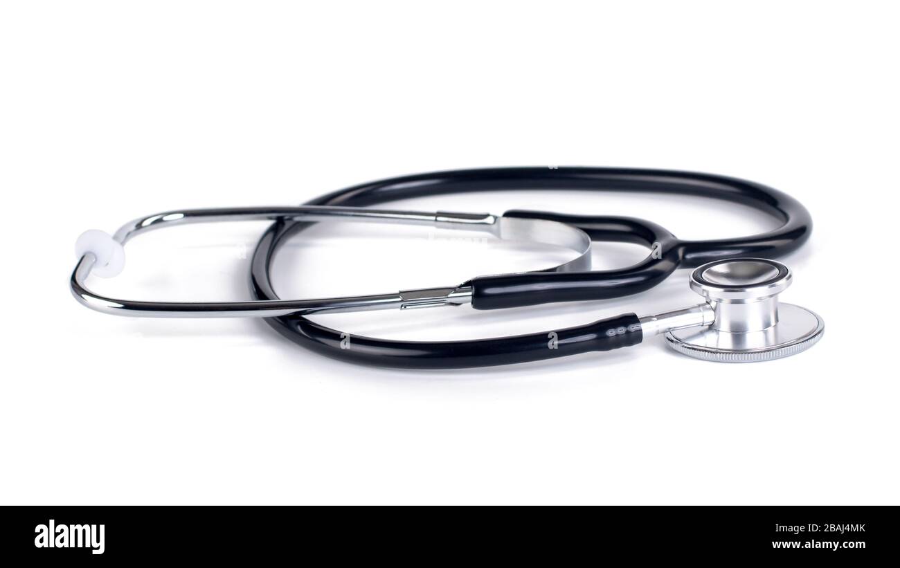 black medical stethoscope isolated on white background Stock Photo - Alamy