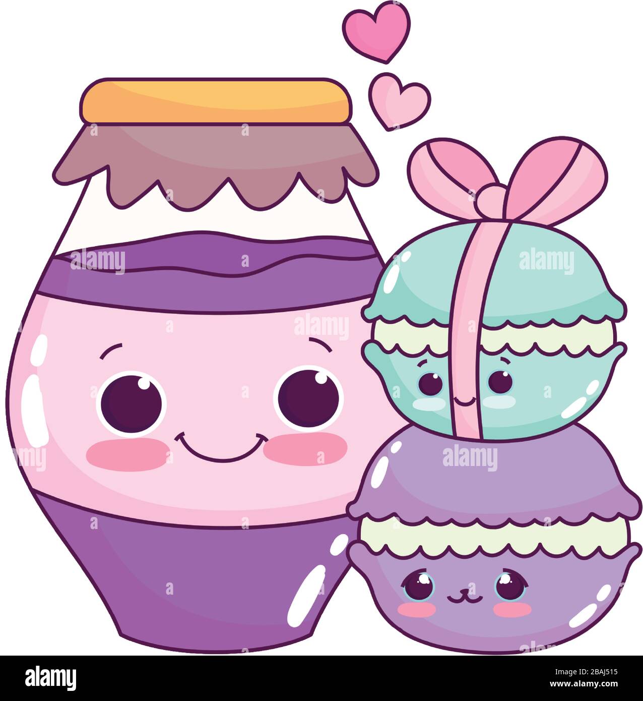 cute food macarons and jar with jam sweet dessert pastry cartoon vector ...