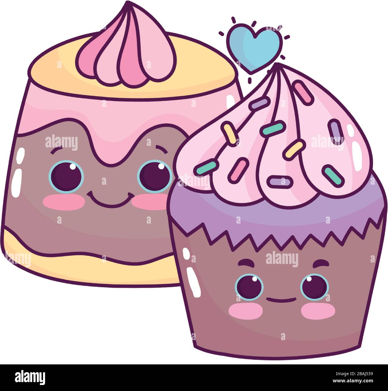cute food cupcake and jelly sweet dessert pastry cartoon vector ...