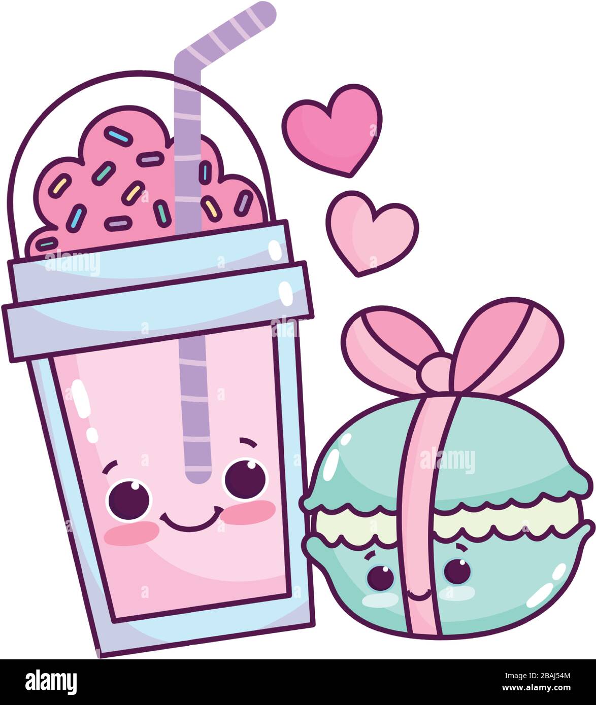 cute food smoothie and wrapped macaroon sweet dessert pastry cartoon ...