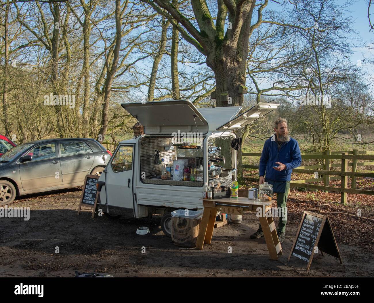 Mobile coffee cart at Redgrave and Lopham fen, Suffolk. Stock Photo