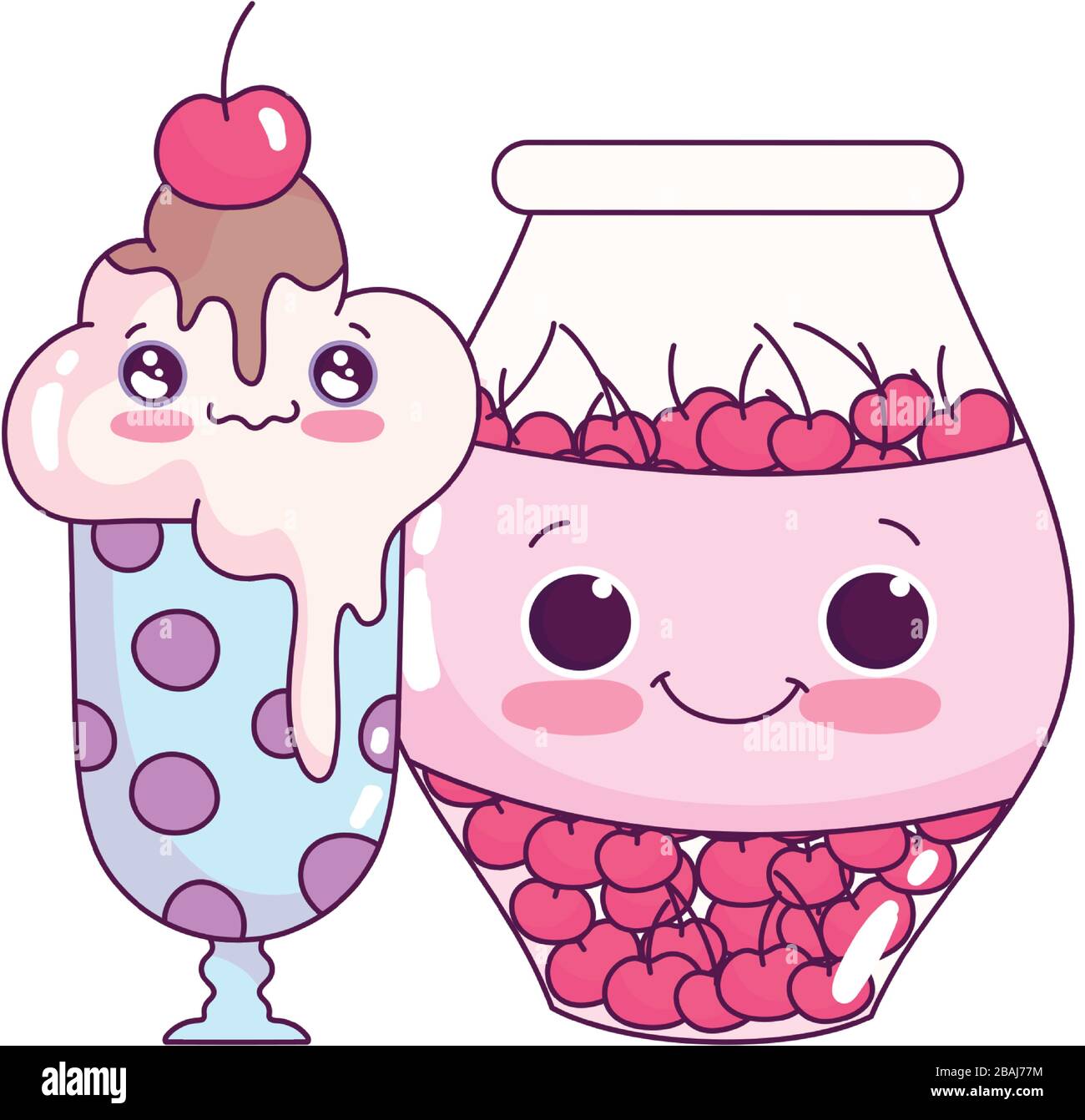 cute food ice cream glass and jar with cherries sweet dessert pastry ...