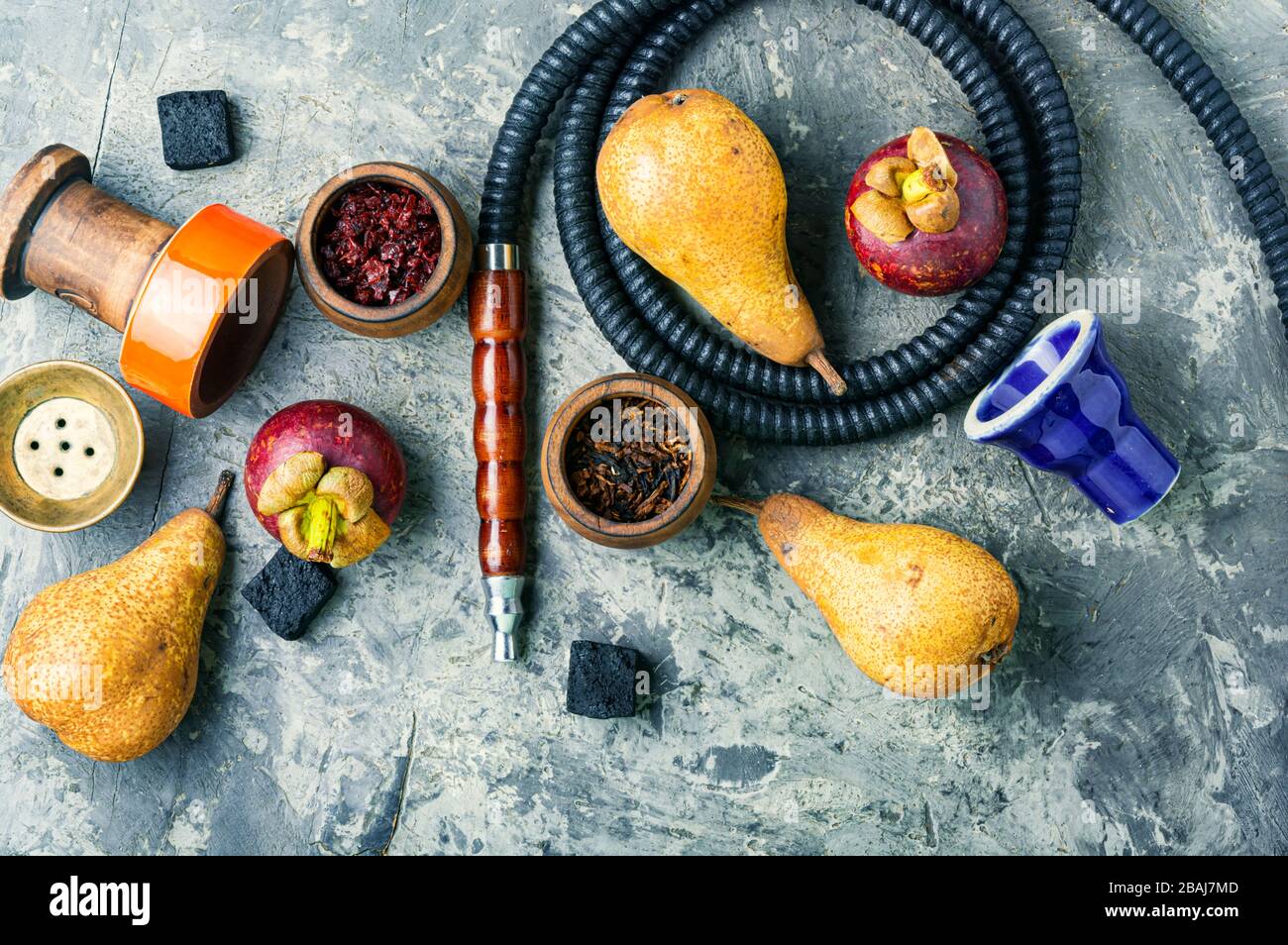 Details of tobacco hookah.Oriental smoking shisha with tobacco.Fruit ...
