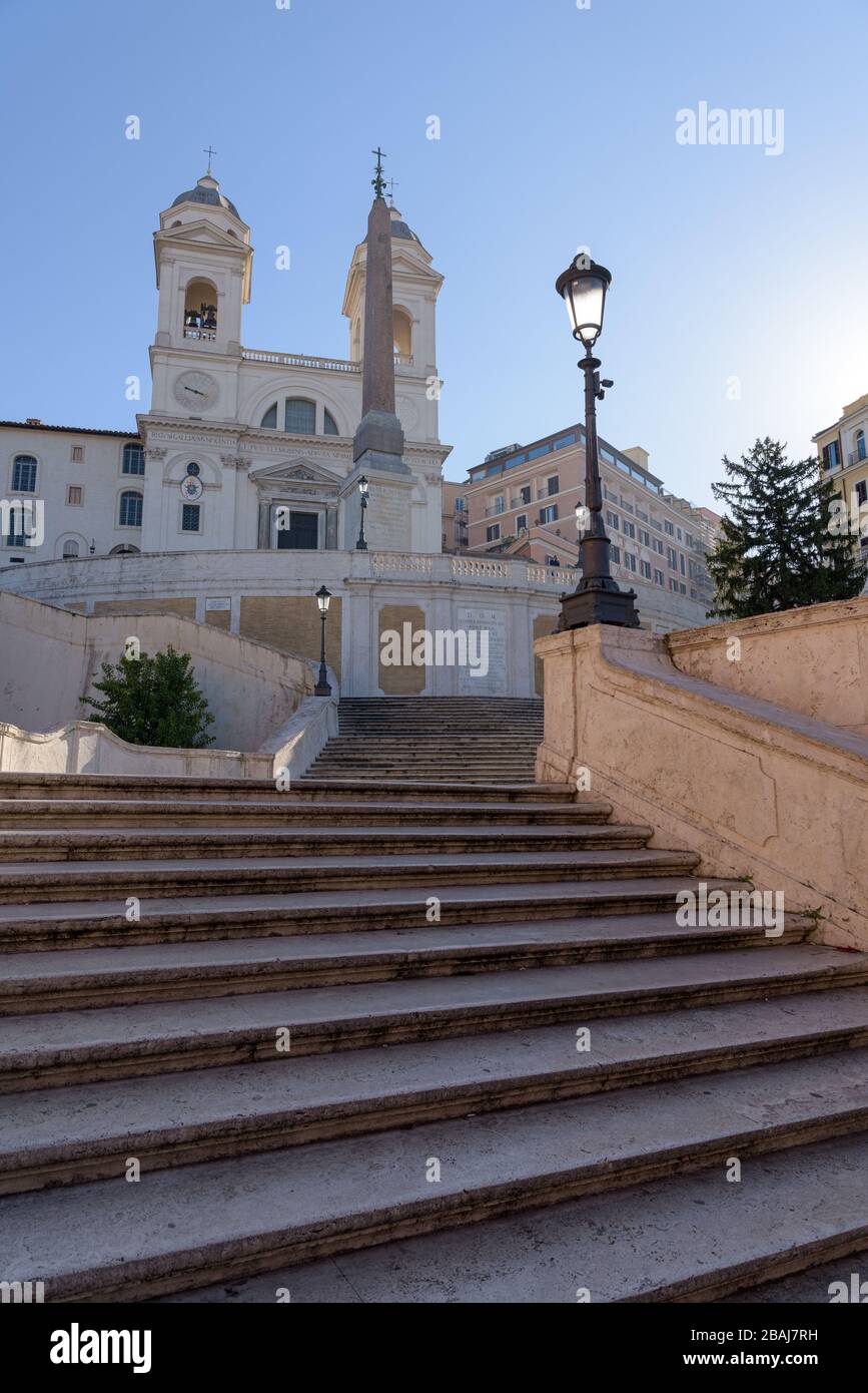 ROME, ITALY - 12 March 2020: the popular Spanish Steps are deserted, a rare sight in Rome, Italy. Today, the Italian government decreed a nationwide l Stock Photo