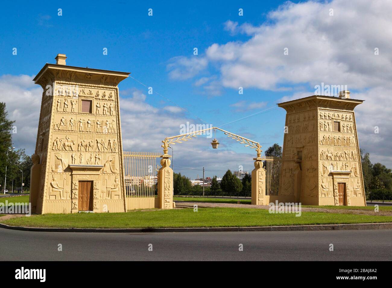 Egyptian gate in Tsarskoye Selo (Pushkin), south of St. Petersburg, Russian Federation Stock Photo