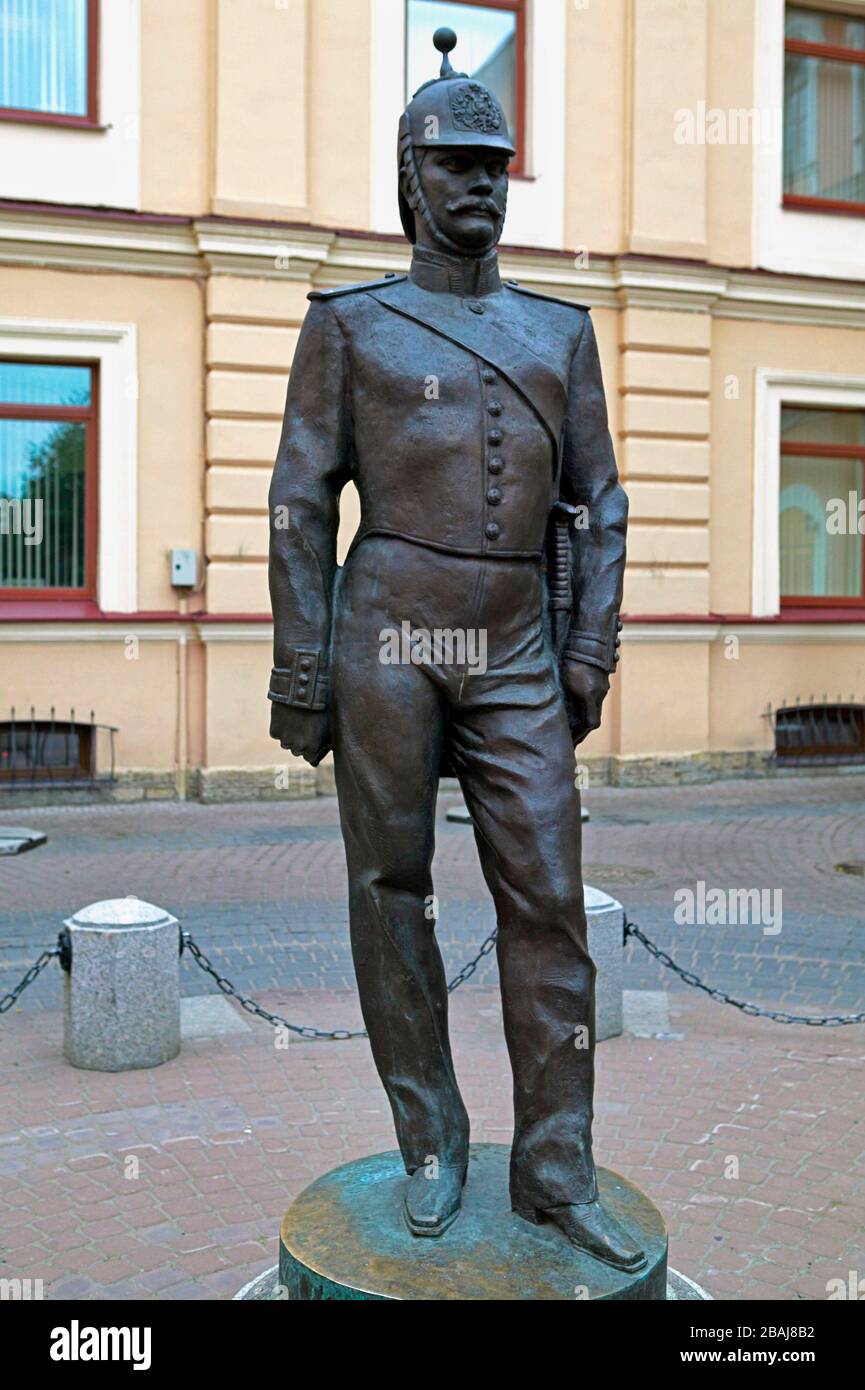 Bronze statue of the policeman on the Nevsky Prospekt in St. Petersburg, Russian Federation Stock Photo