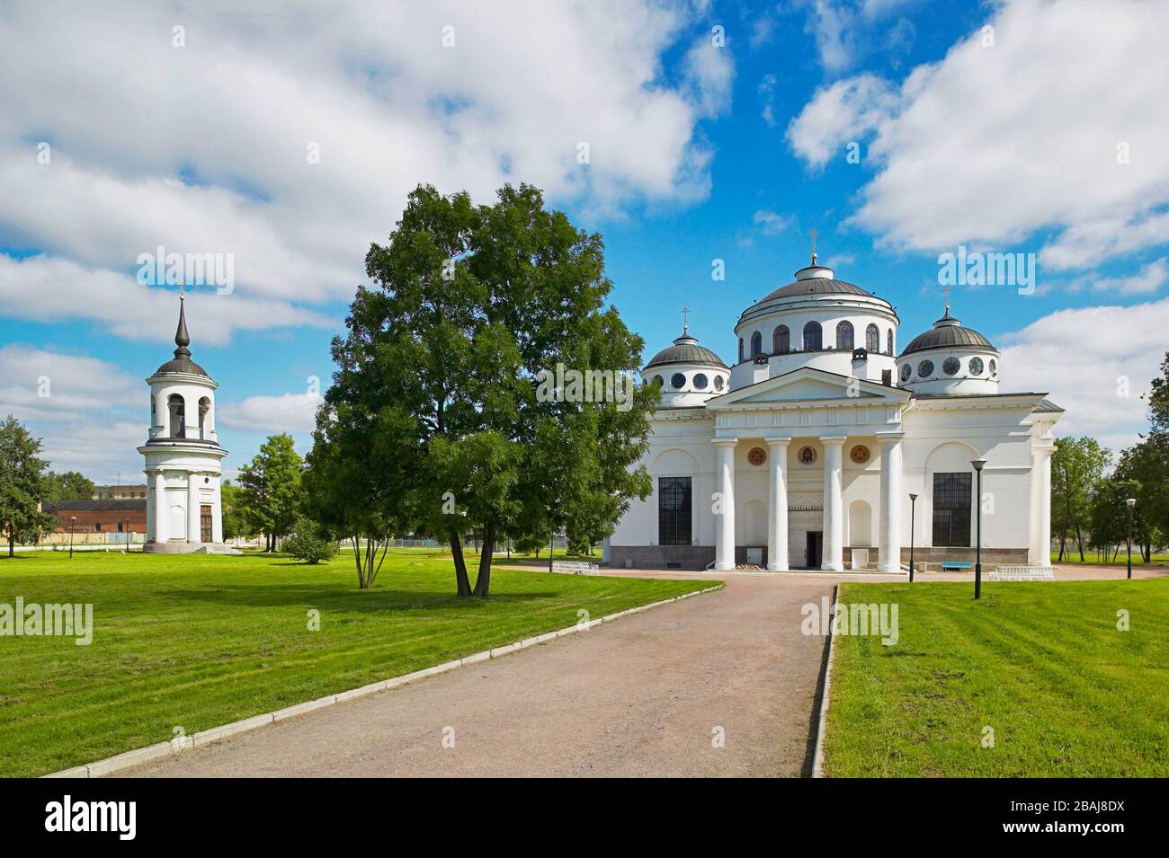 Orthodox Church with Bell Tower in Tsarskoye Selo (Pushkin), south of St. Petersburg, Russian Federation Stock Photo
