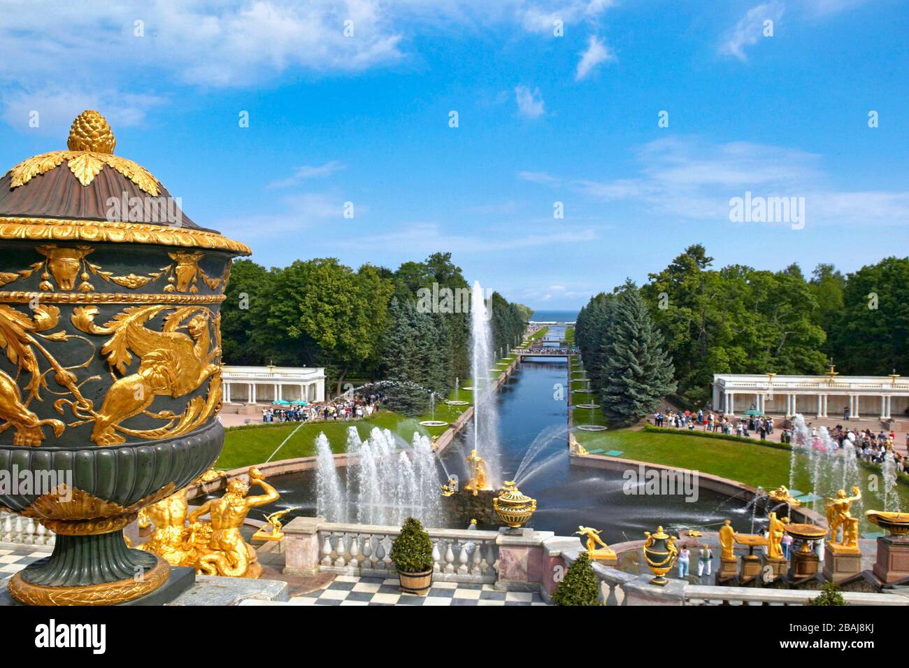 The Grand Cascade Marine Canal at Peterhof Palace near St Petersburg Russian Federation Gulf of Finland Stock Photo