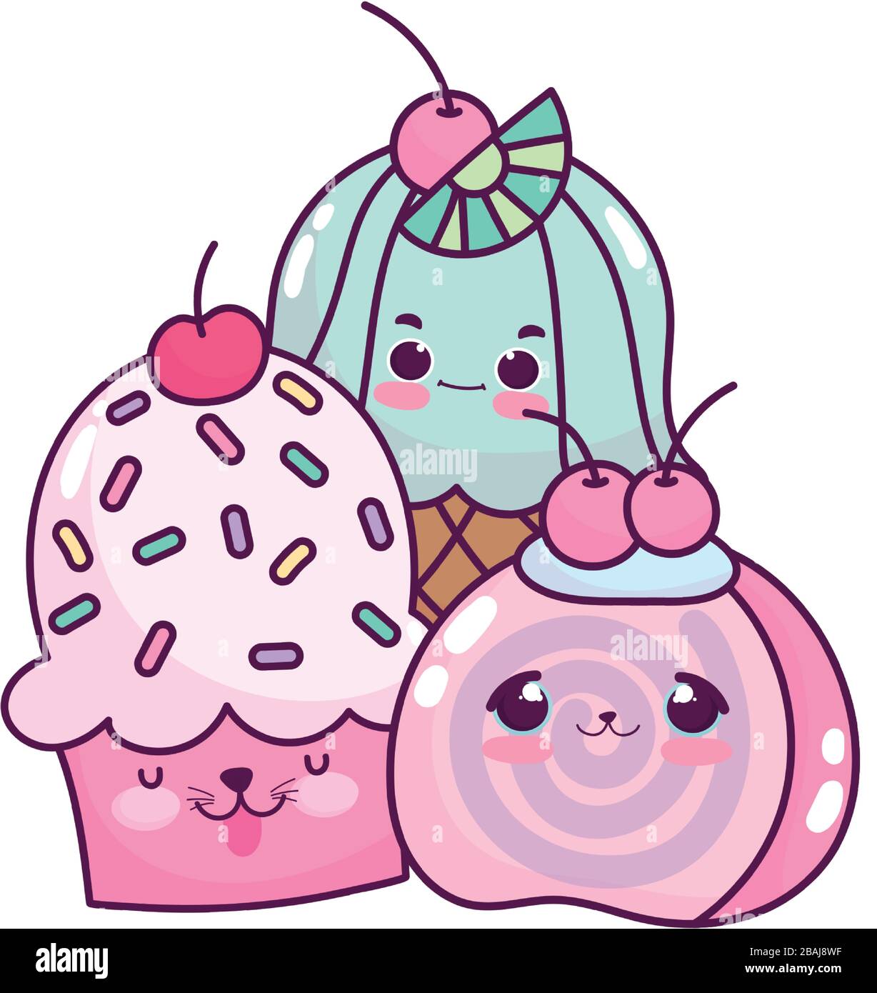cute food cupcakes and fruit adorable sweet dessert pastry cartoon ...