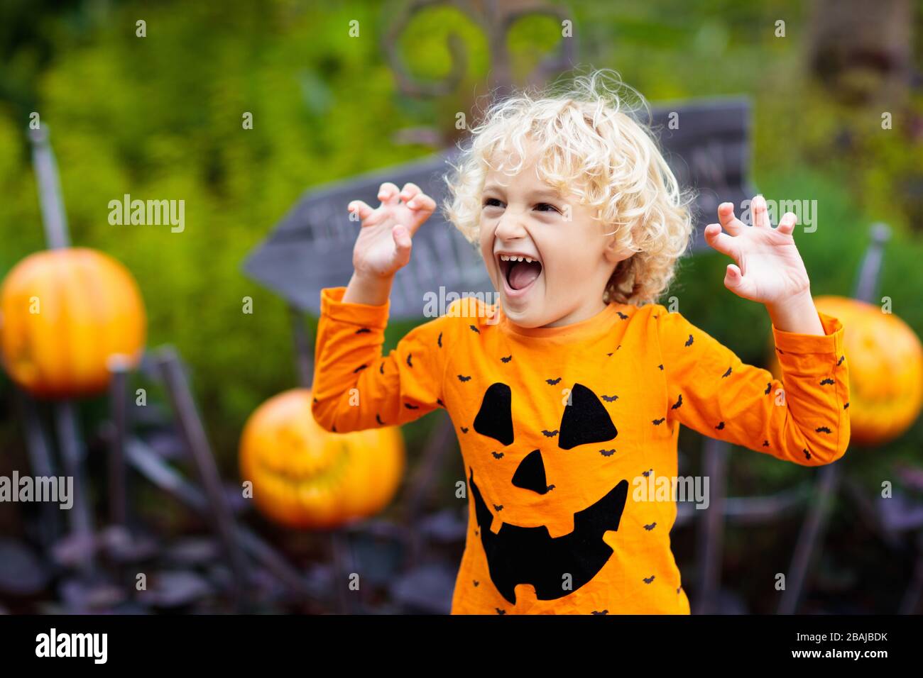 Child in Halloween costume. Kids trick or treat. Little boy dressed