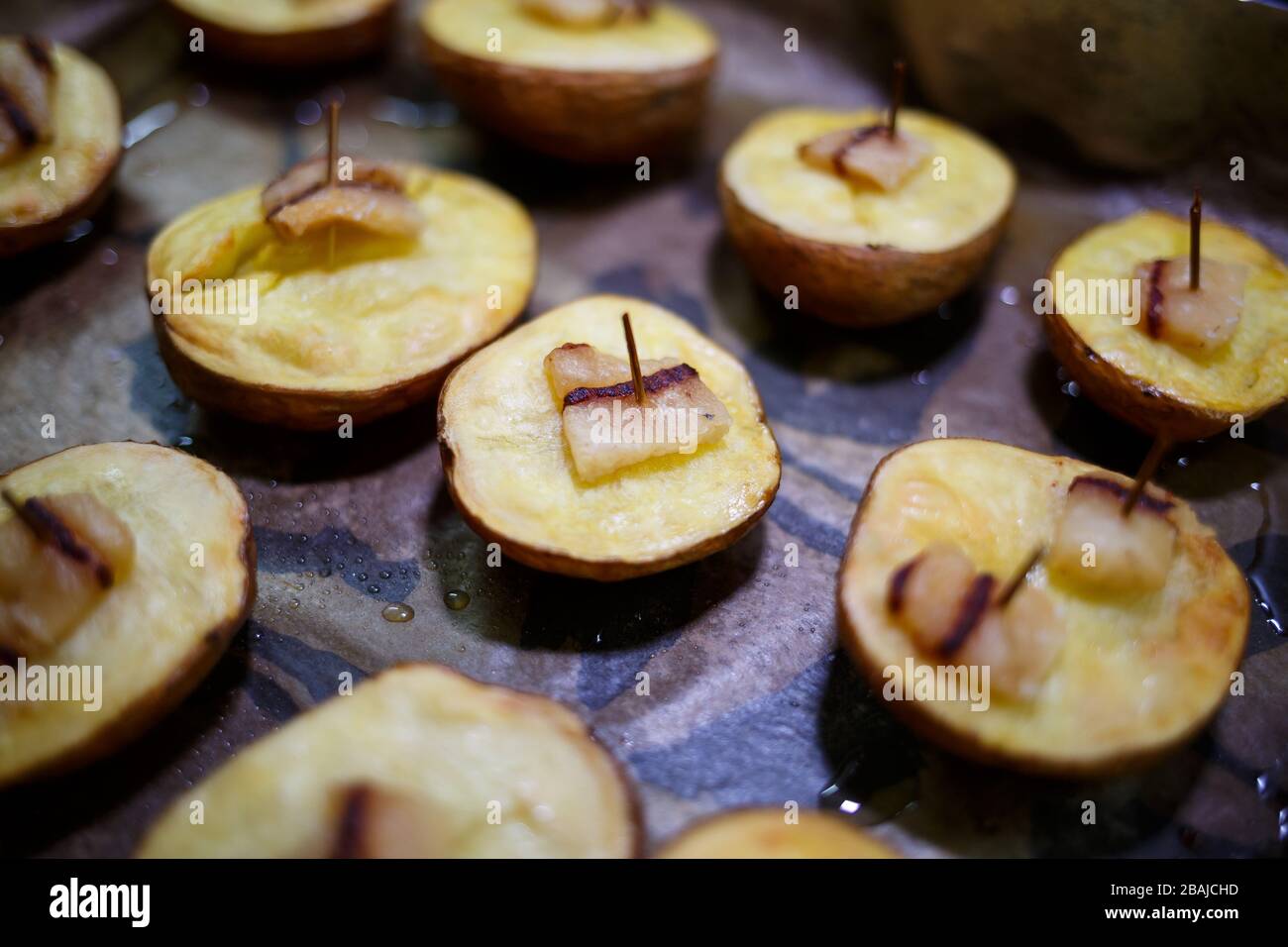 Baked chopped potatoes with lard Stock Photo Alamy