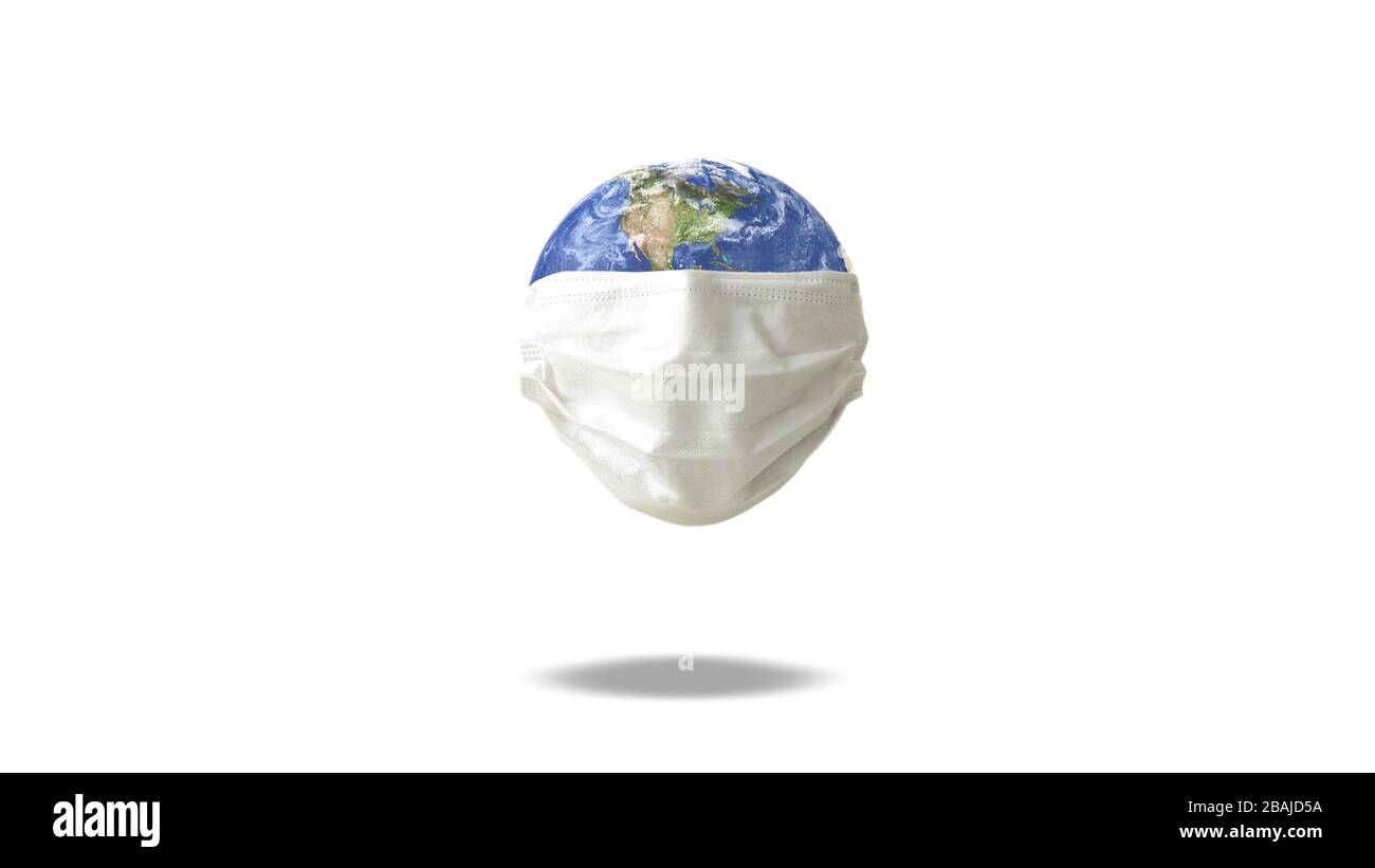 The World/Earth wears a mask to prevent the spread of the virus. World/ Earth put mask to fight against Corona virus. 3D Render Earth globe put mask I Stock Photo