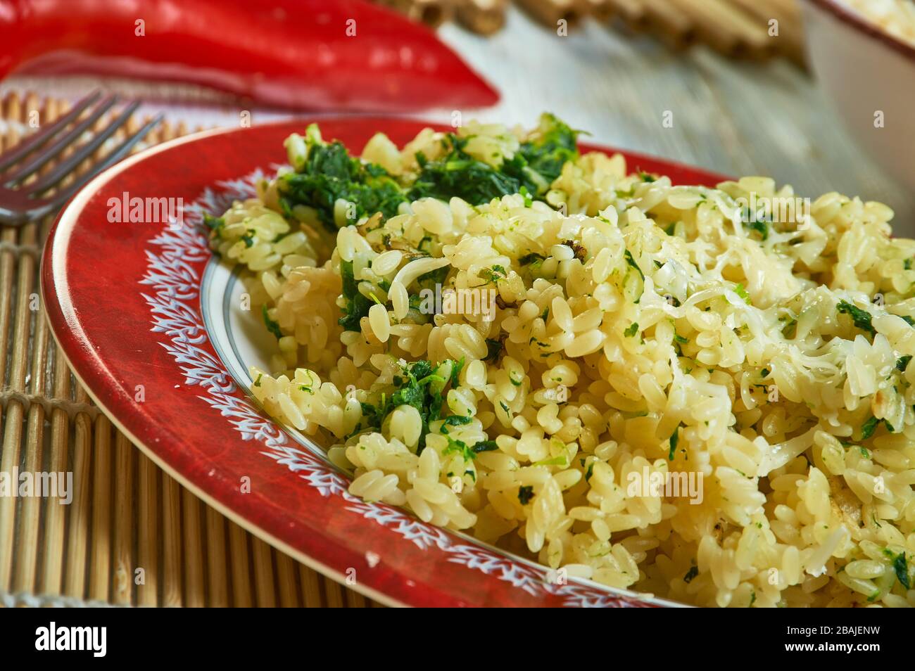 One Pot Creamy Spinach Parmesan Orzo Stock Photo Alamy