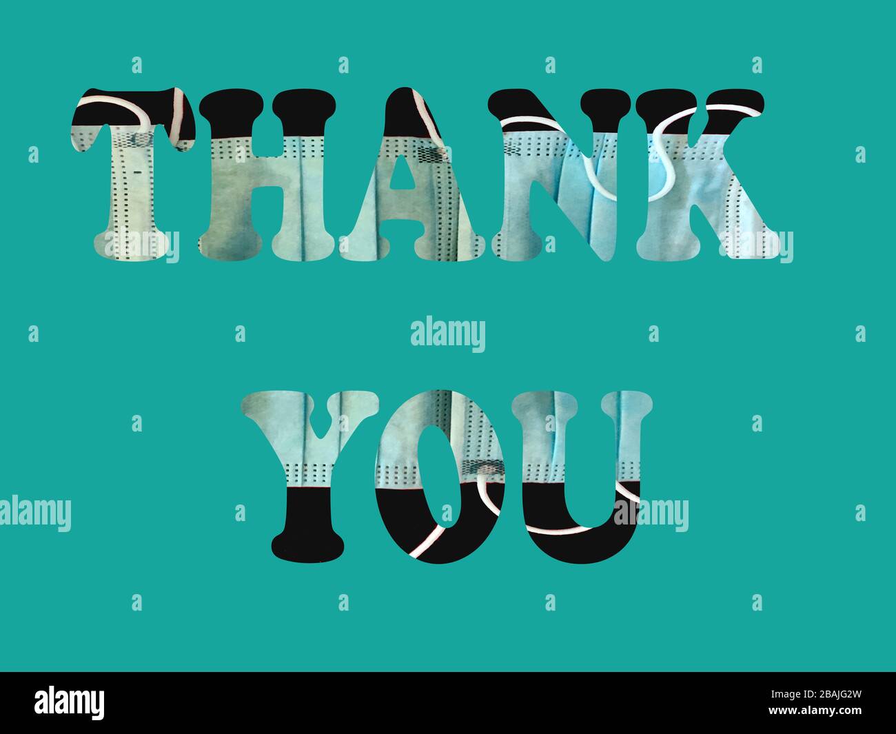 Word thank you in English with paper face masks texture on blue background.  Thank you message to people who figth against the pandemic Covid 19 Stock  Photo - Alamy