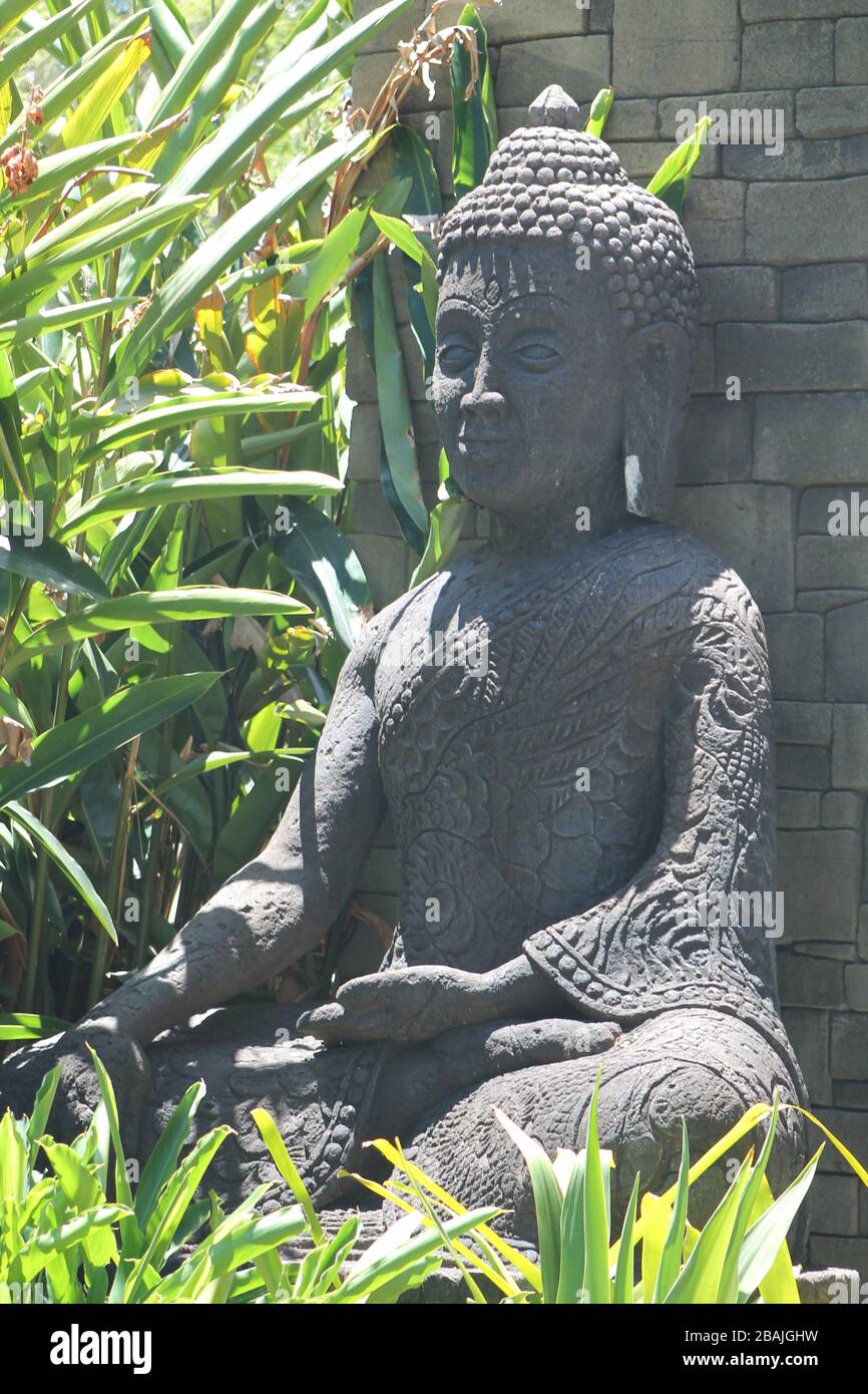 Sitting buddha statue from Java, asian stone statue, statua di Buddha seduto