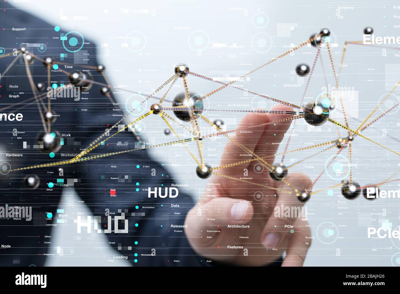 A cloud connected to many objects on a virtual screen Stock Photo - Alamy