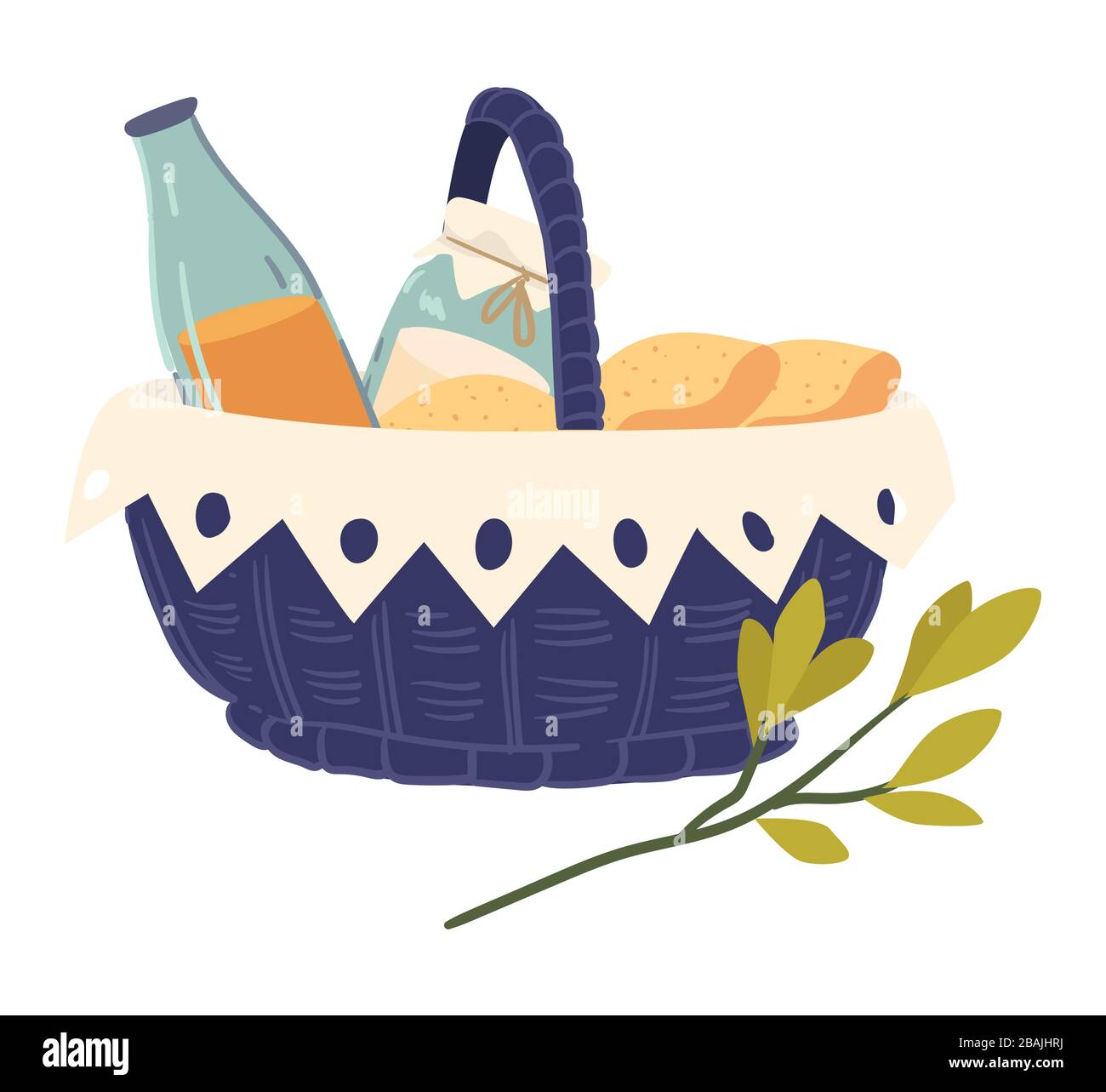 Picnic with bottle and jar, snack symbol and leaf element vector Stock Vector