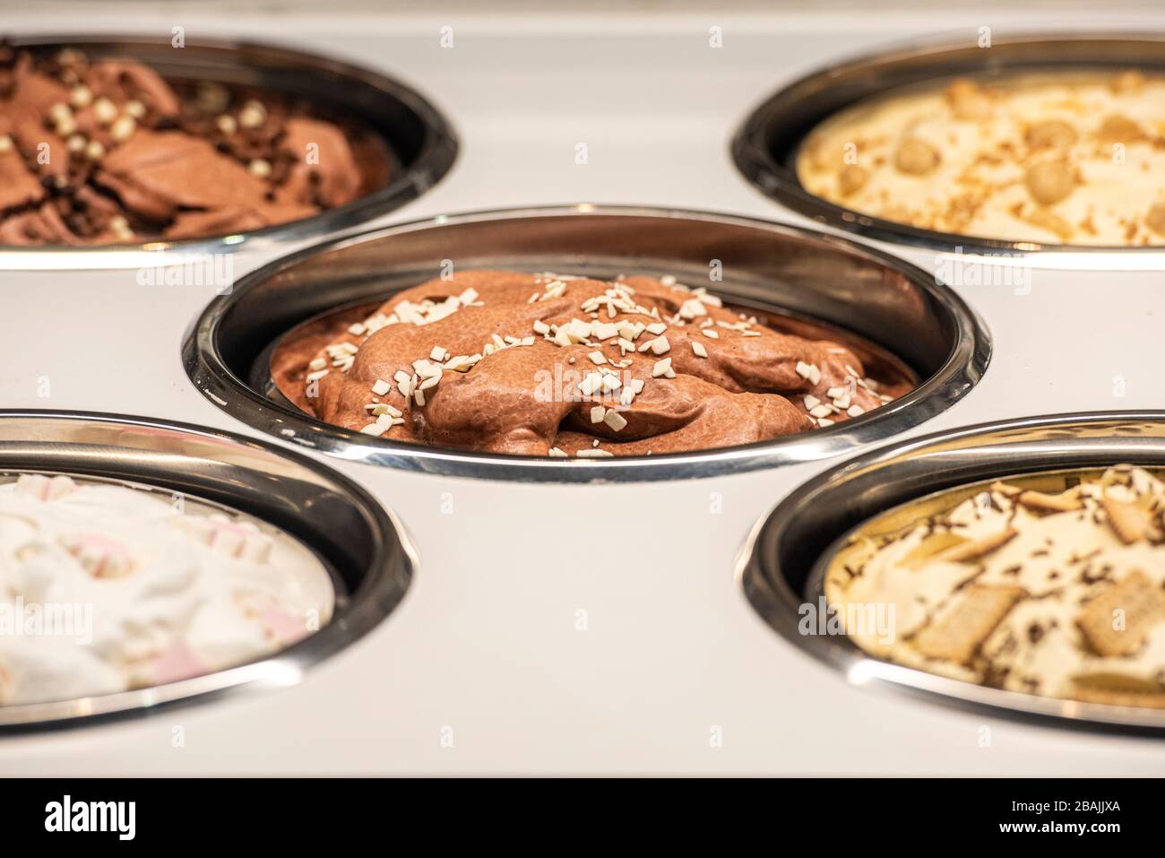 Tubs of ice cream in the ice cream parlour Stock Photo Alamy