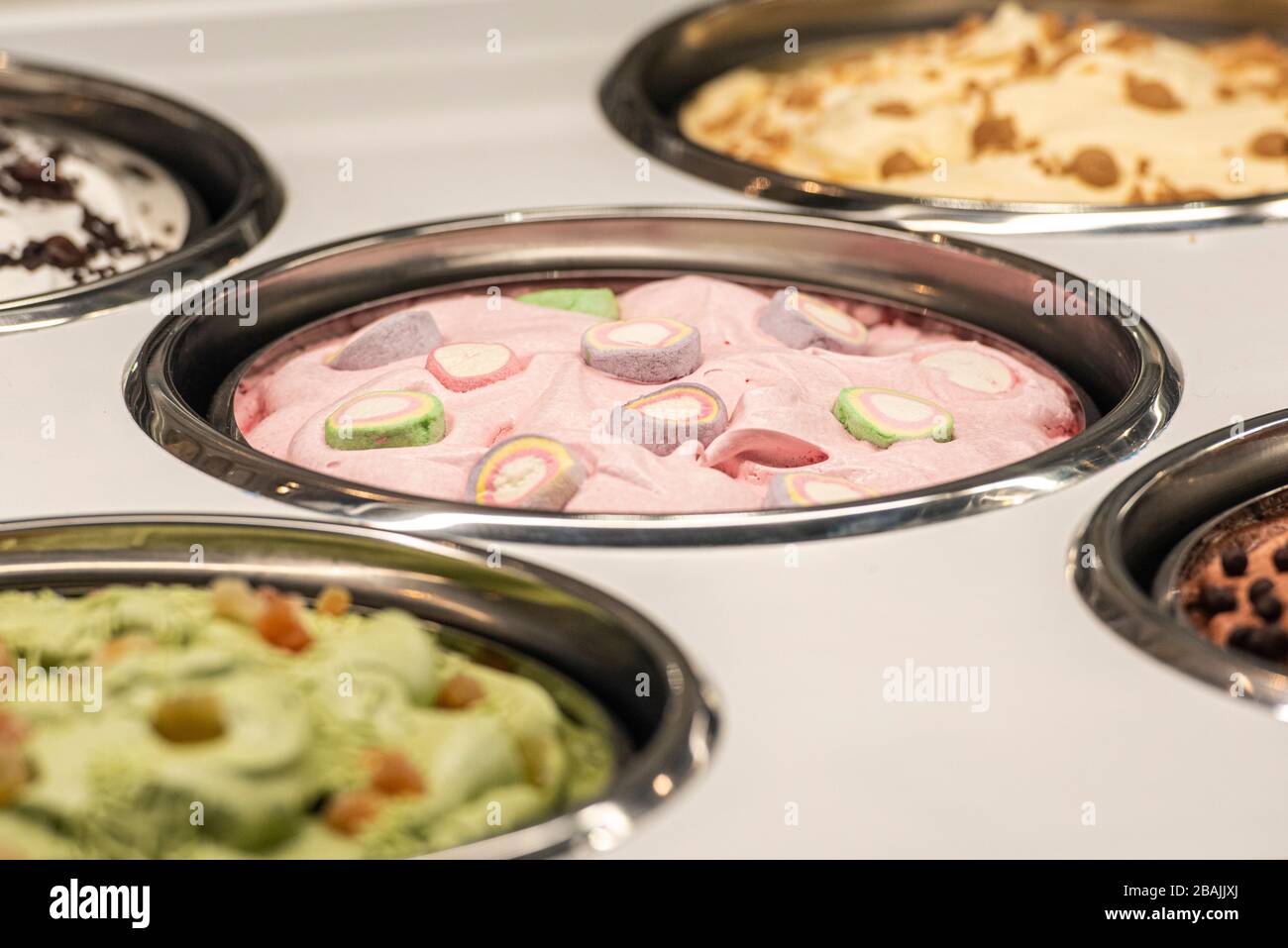 Tubs of ice cream in the ice cream parlour Stock Photo Alamy