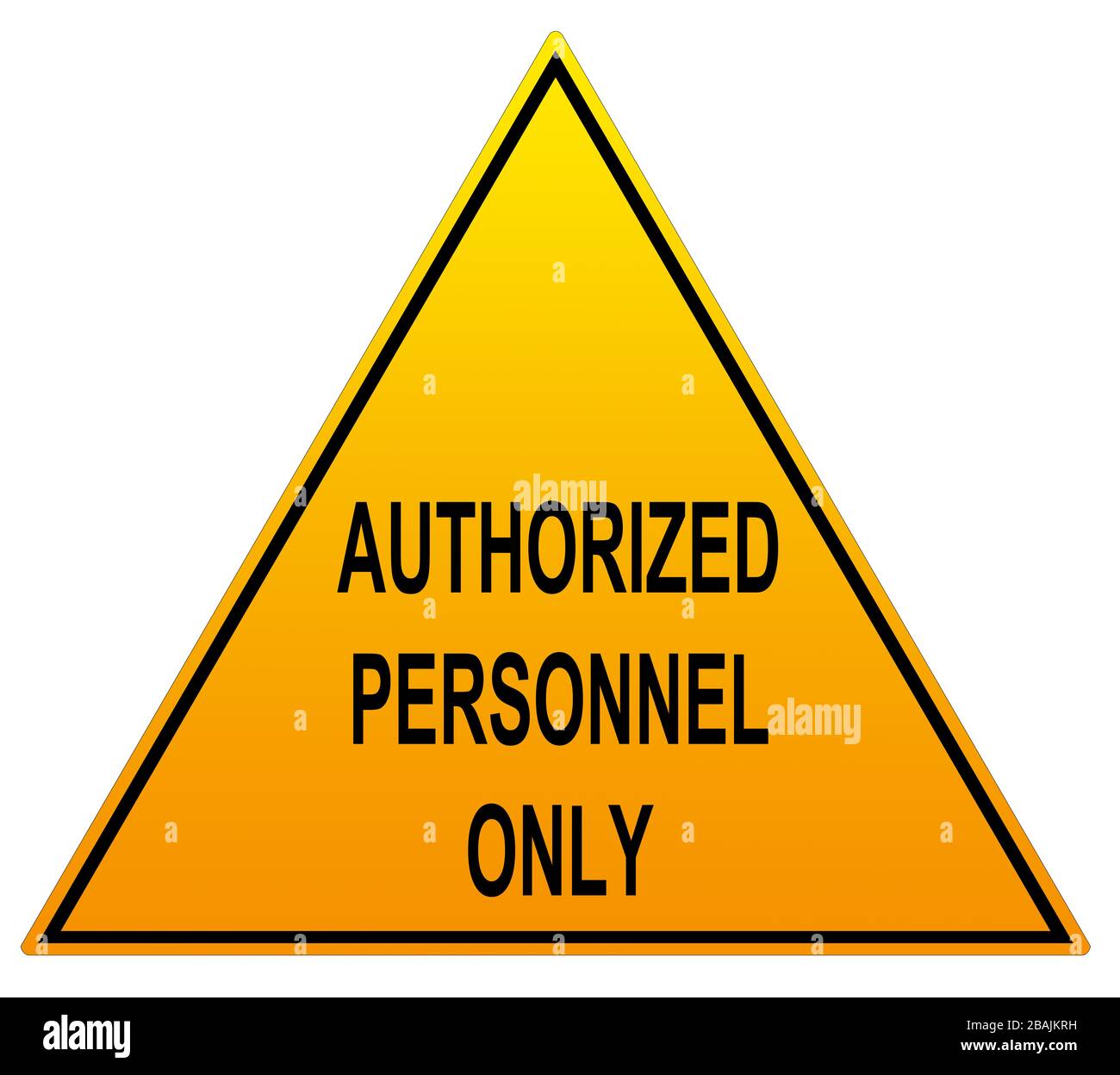 Authorised Personnel Only triangle warning sign available in English spelling and American spelling on an isolated white background with a clipping pa Stock Photo
