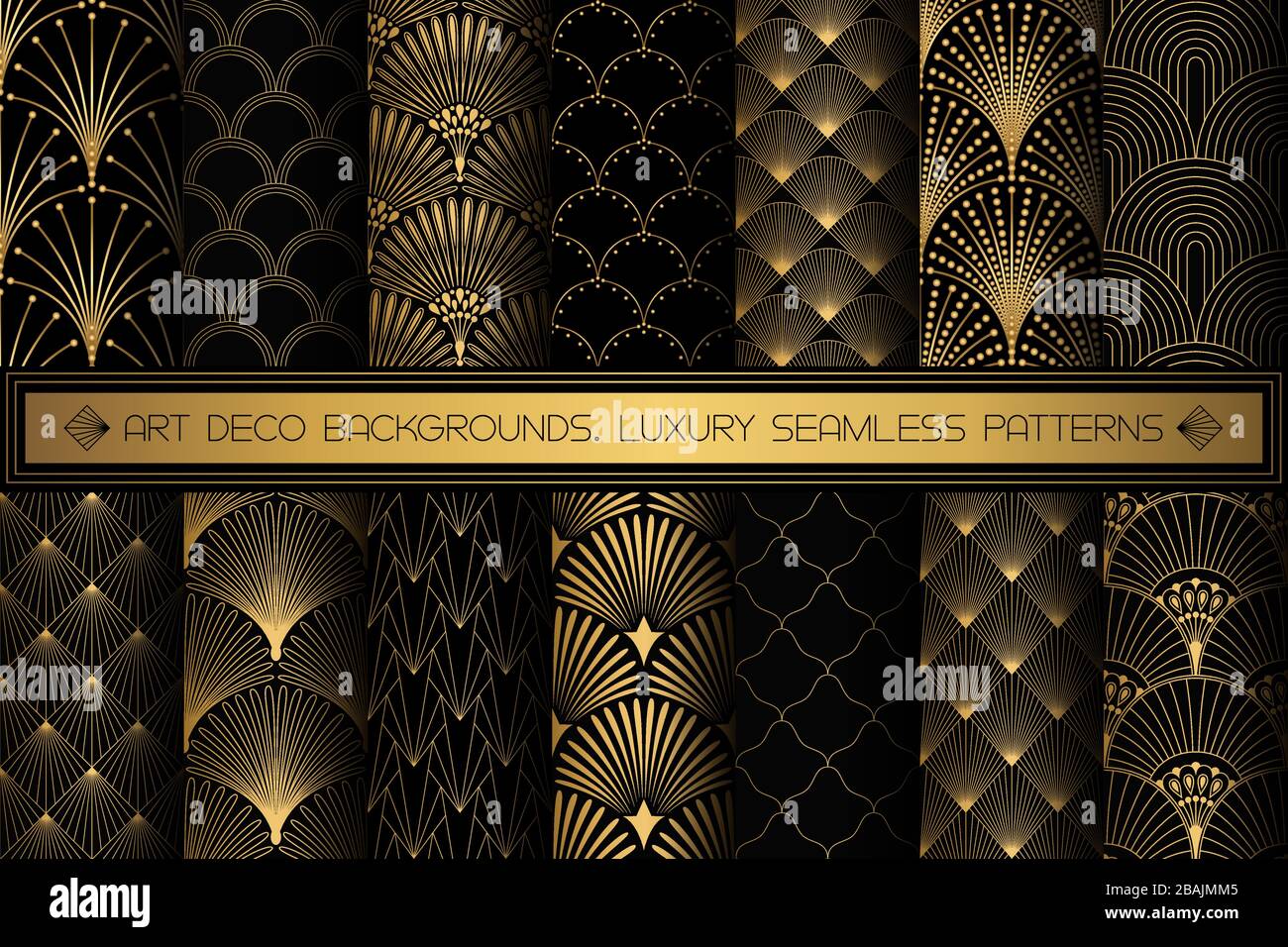 Art Deco Patterns. Seamless black and gold backgrounds Stock Vector