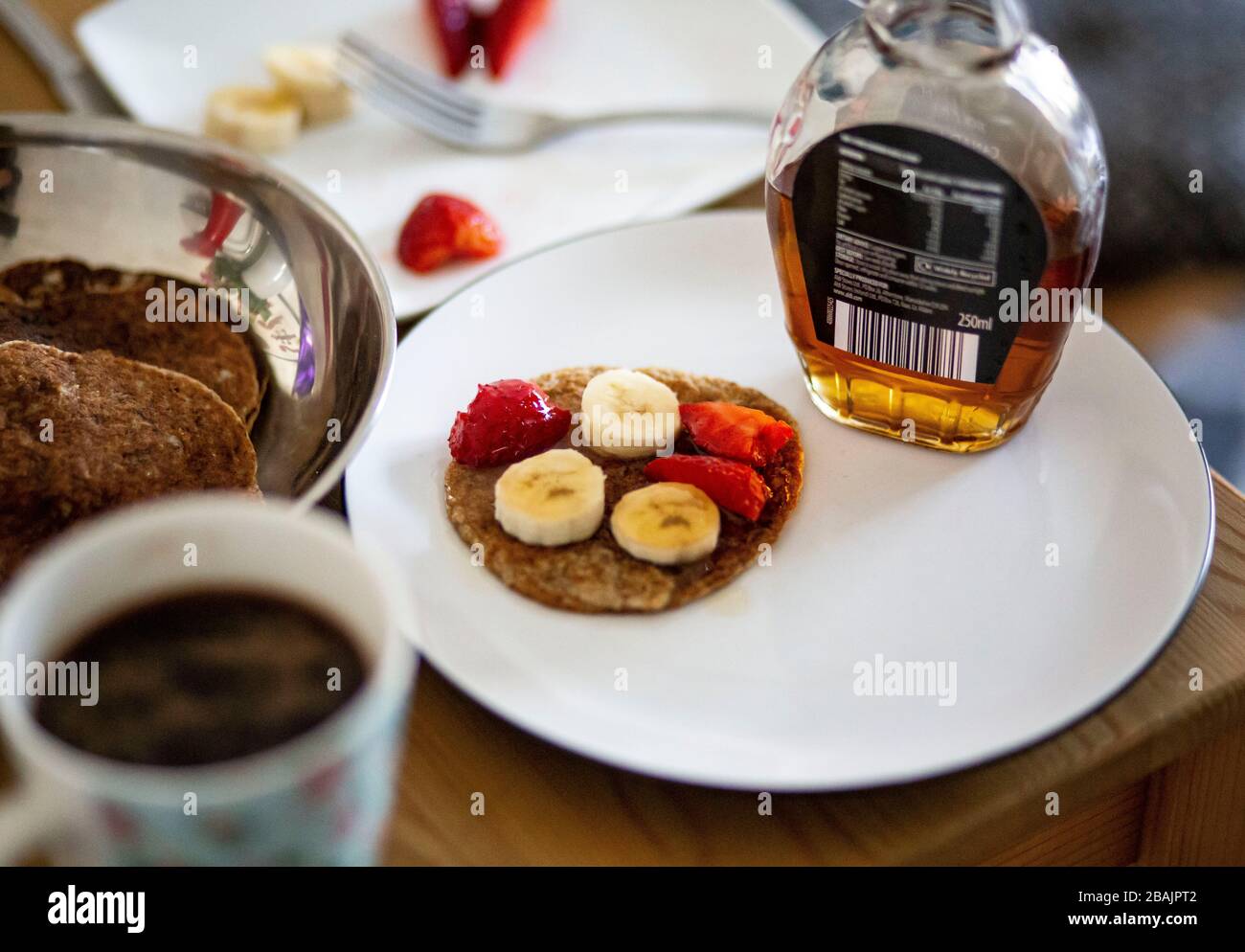 Vegan banana based pancakes Stock Photo