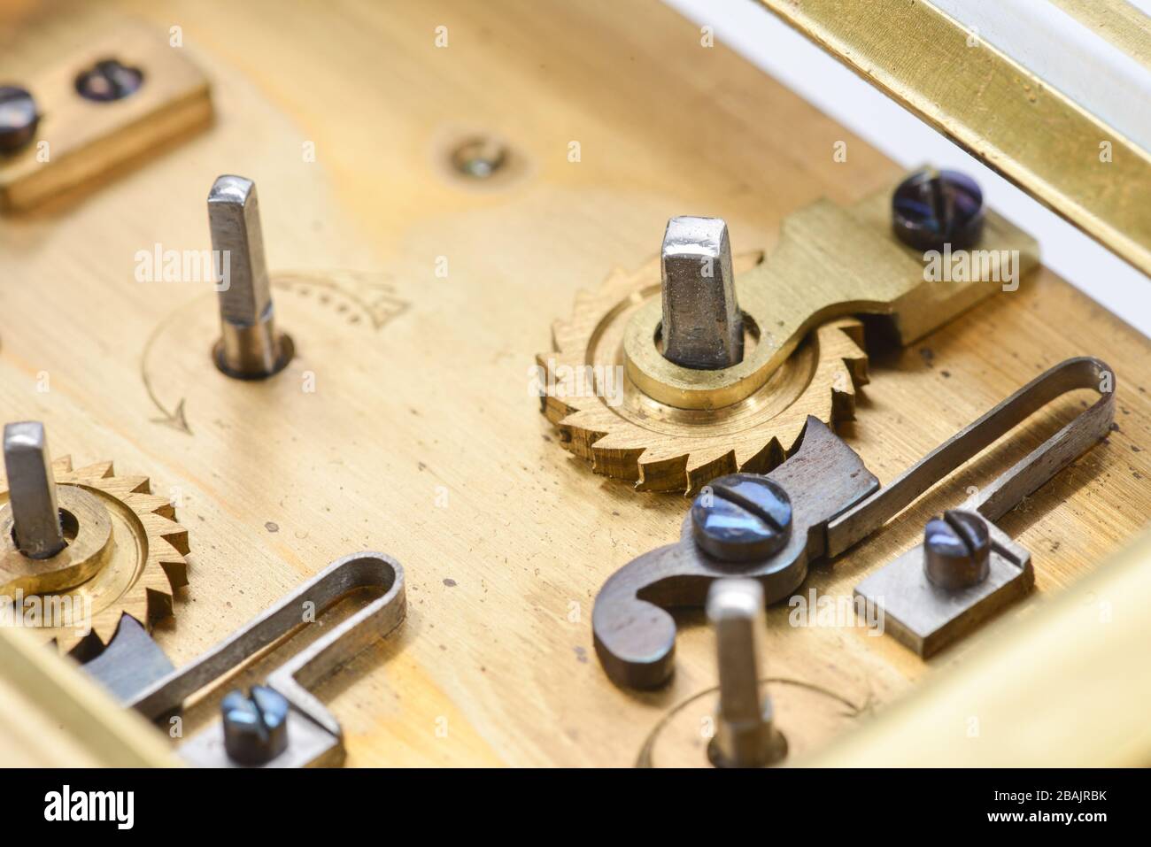 Open clock mechanism in detail Stock Photo Alamy