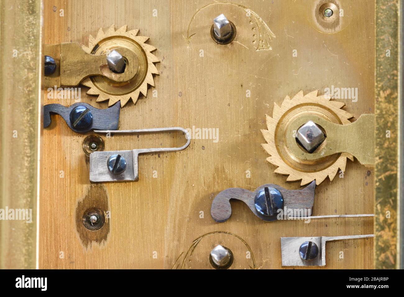 Open clock mechanism in detail Stock Photo Alamy
