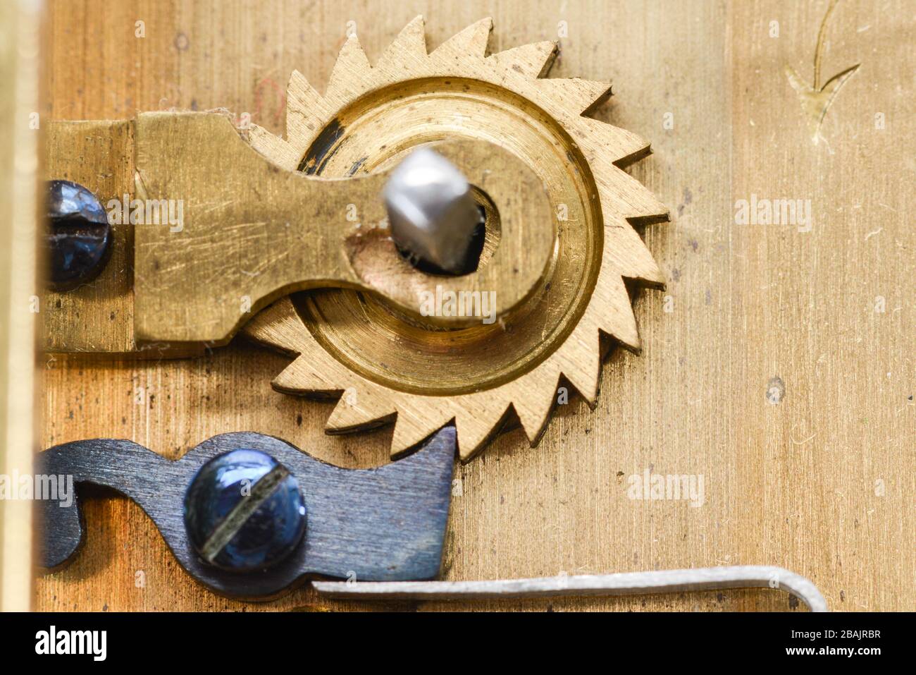 Open clock mechanism in detail Stock Photo Alamy