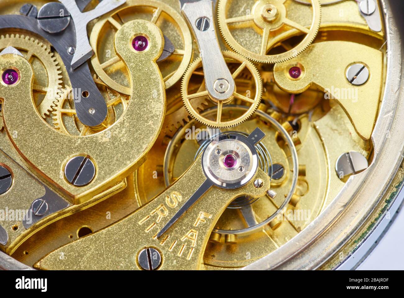 Open clock mechanism in detail Stock Photo Alamy