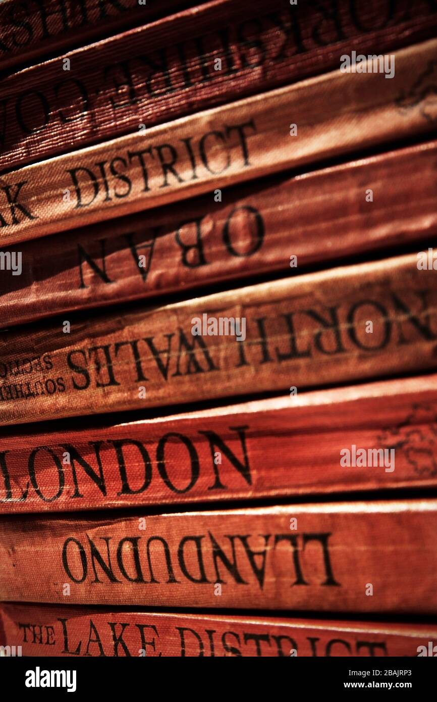 Vintage Ward Lock red travel guidebooks for various locations in the UK